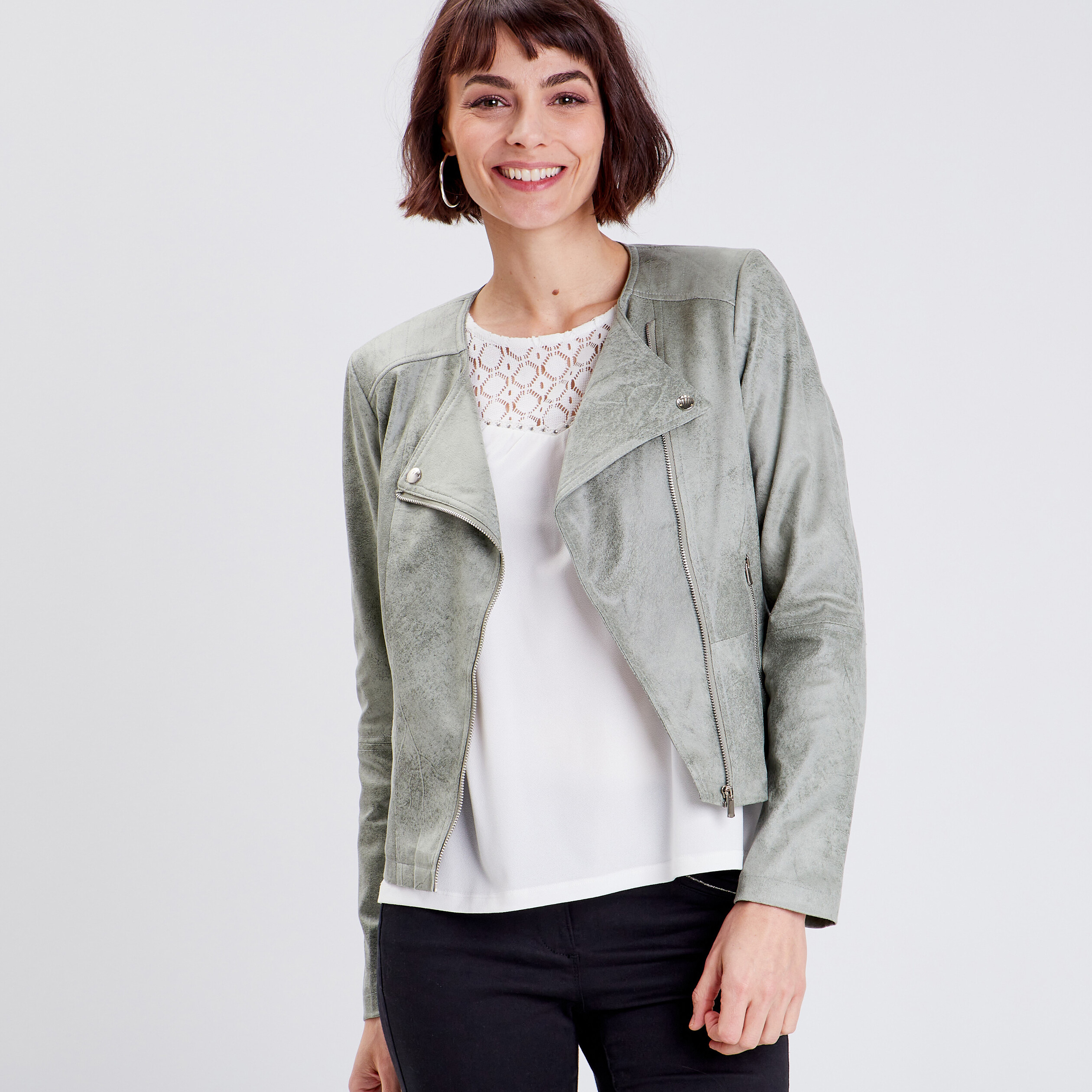 Veste droite zippée vert clair femme