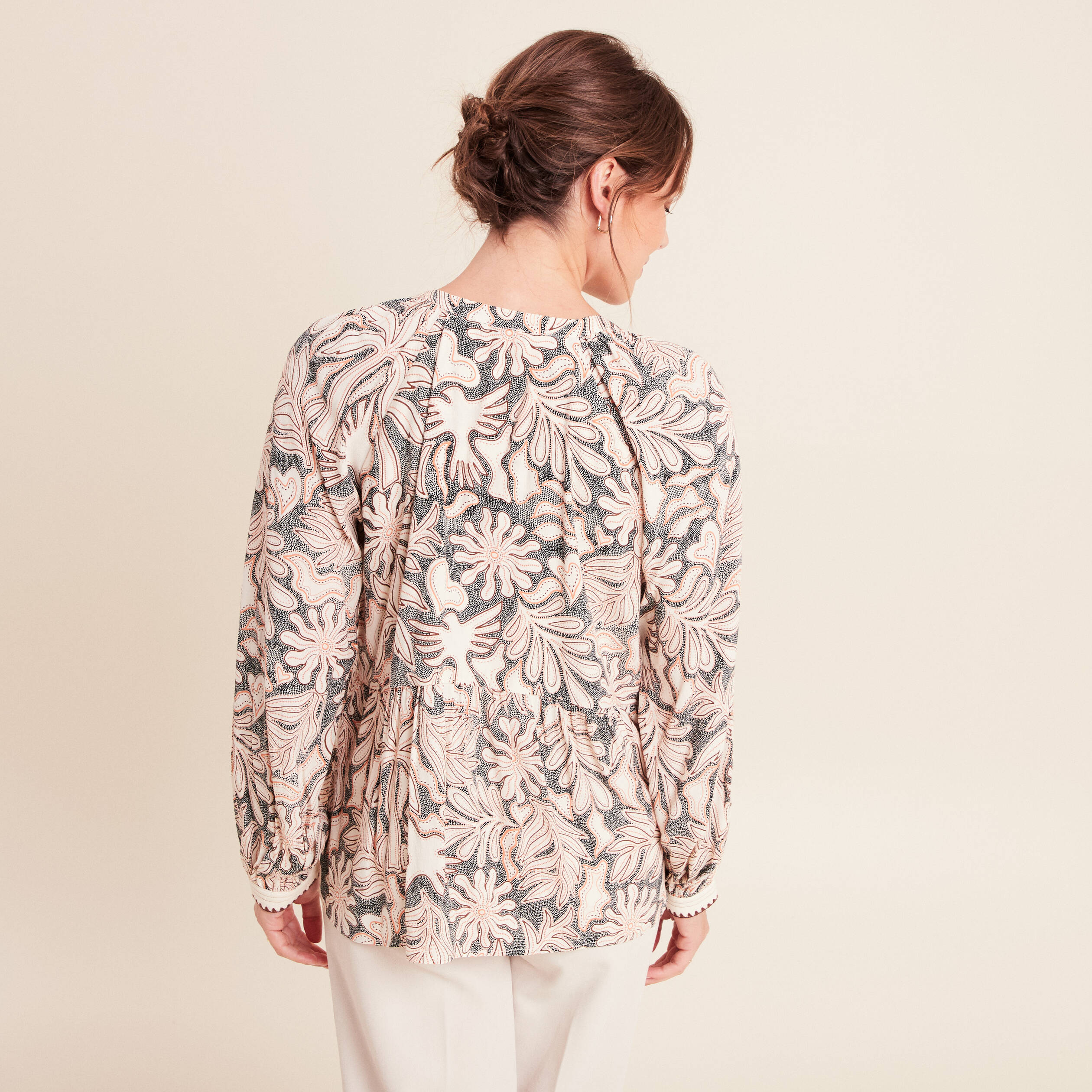 Blouse ample manches longues blanc femme