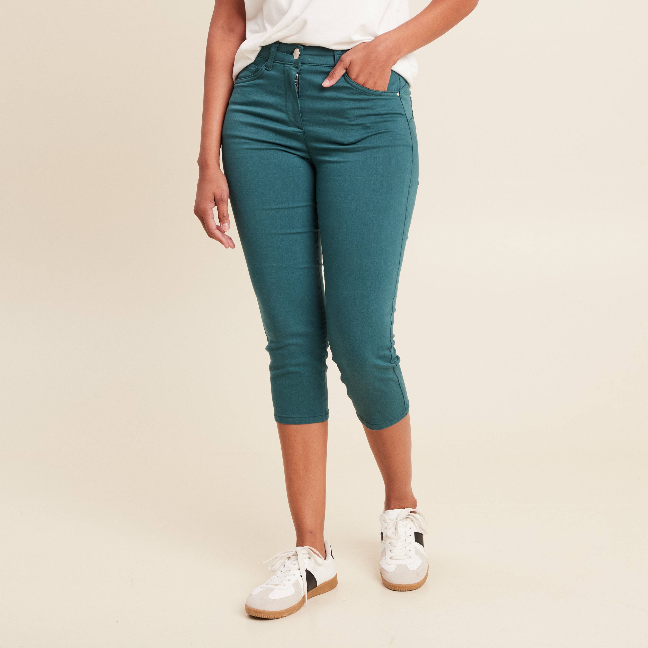 pantacourt droit taille standard vert femme Pantacourt droit taille standard vert femme