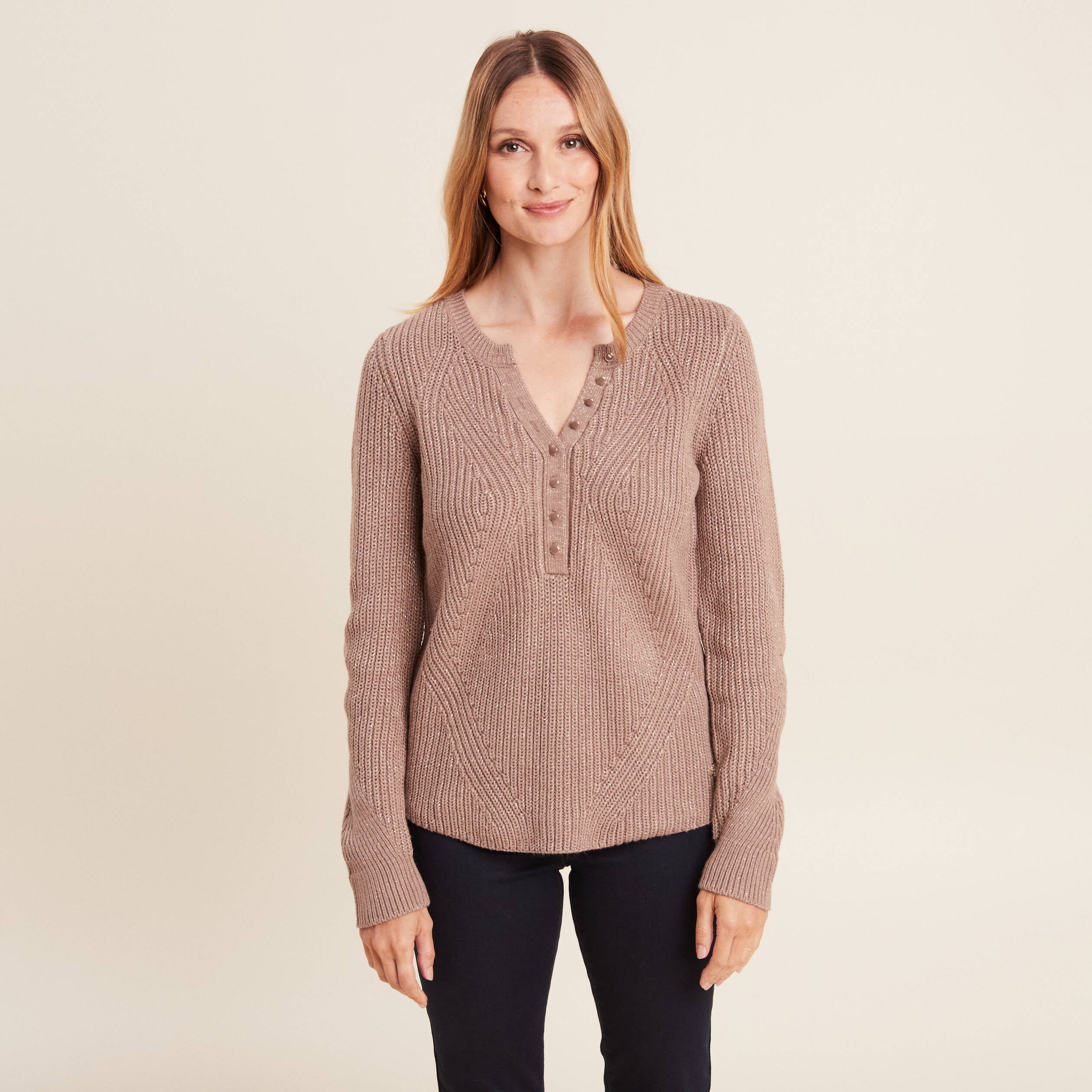 Pull manches longues taupe femme
