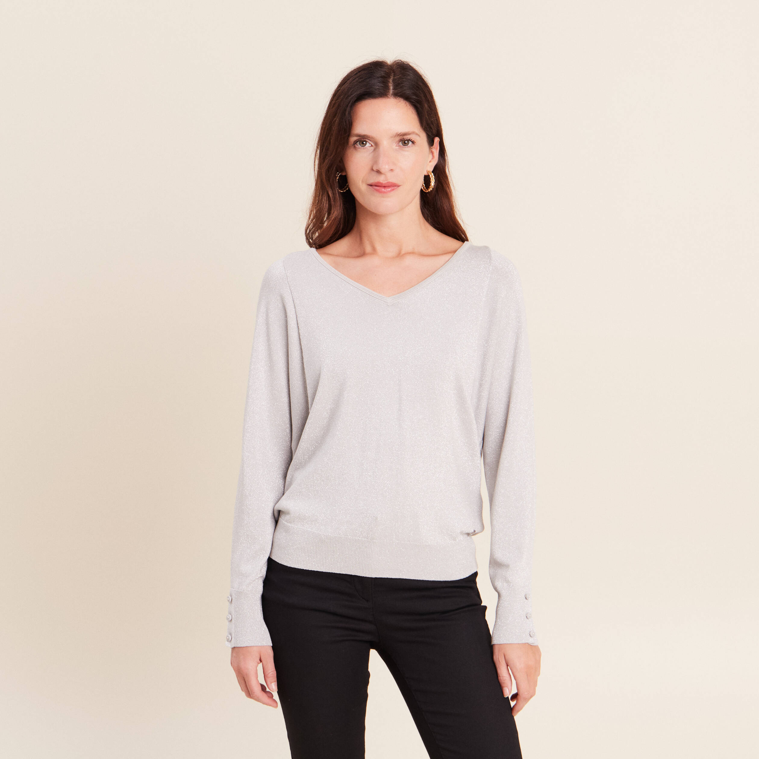 Pull manches longues gris argent femme