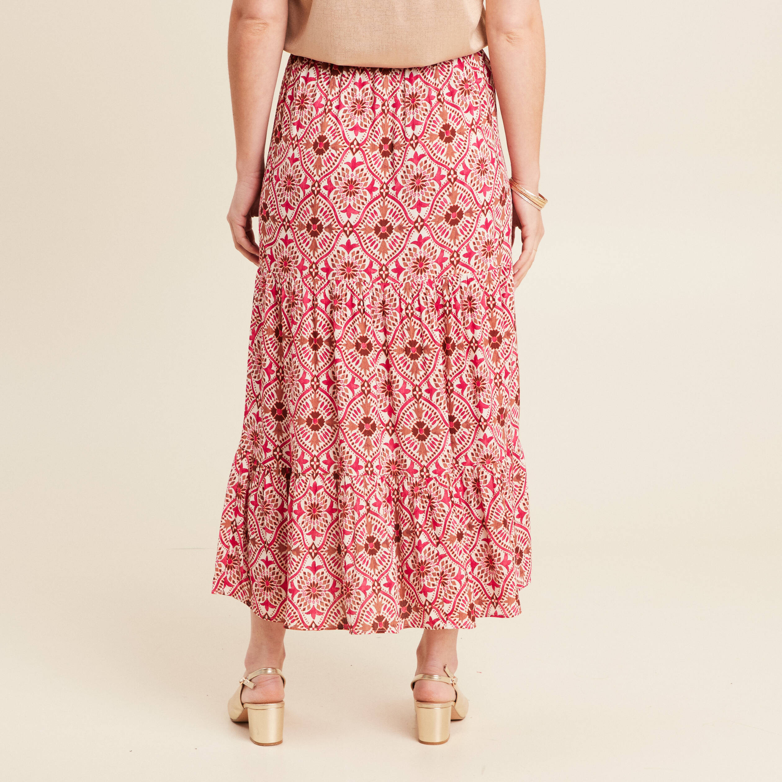 jupe midi droite fluide rose femme Jupe midi droite fluide rose femme