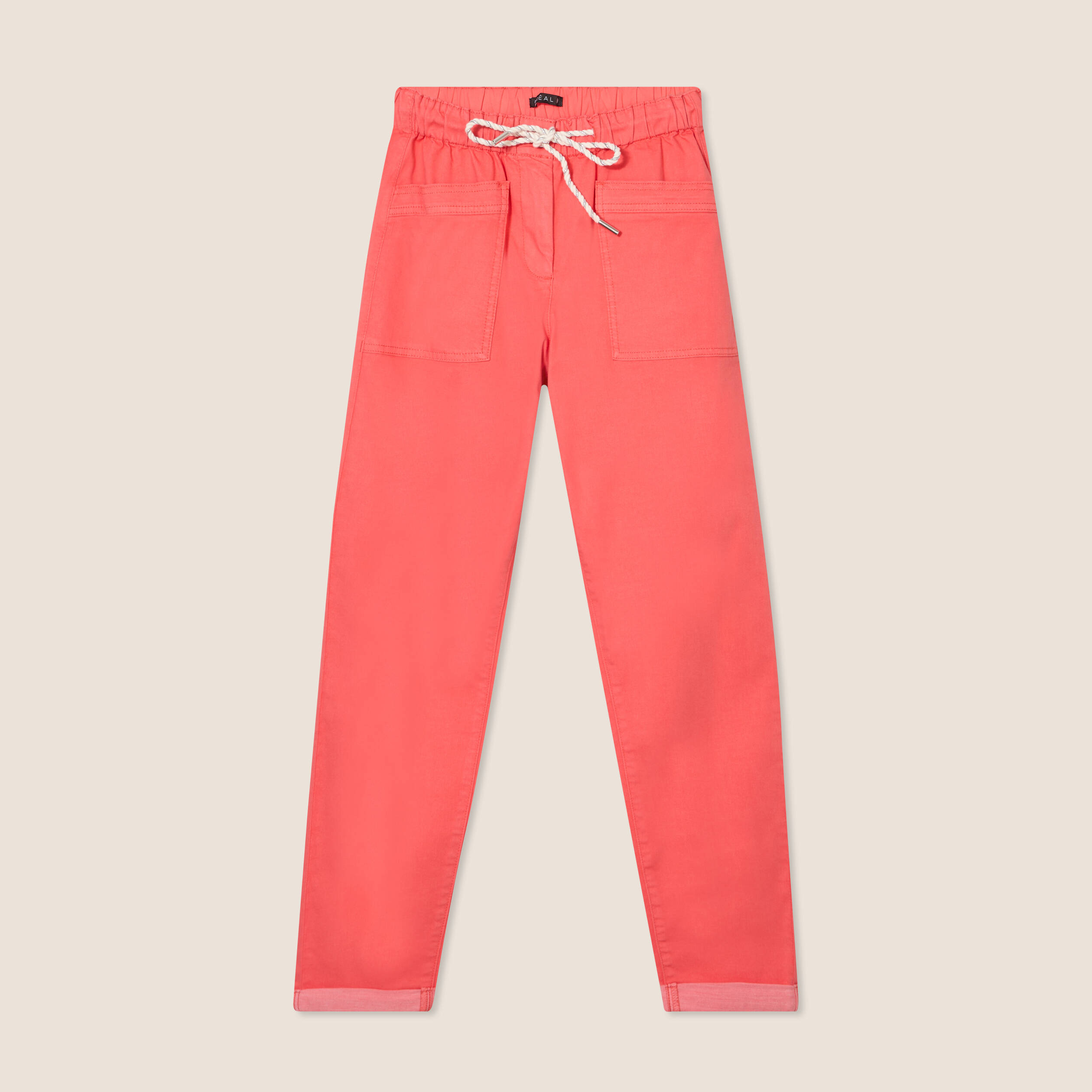 Pantalon coupe mom 7/8&egrave;me rouge corail femme
