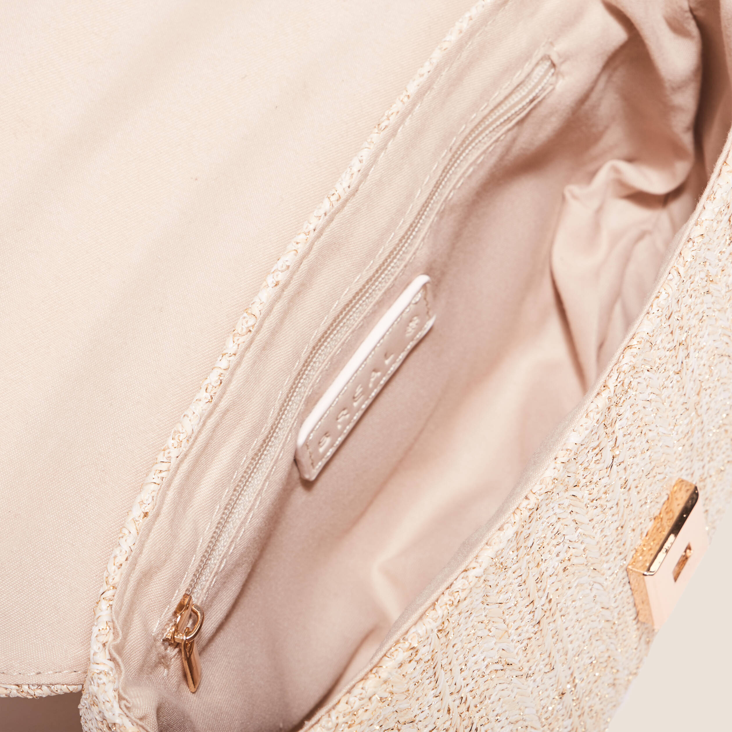 Sac raphia bandoulière chaîne ecru femme