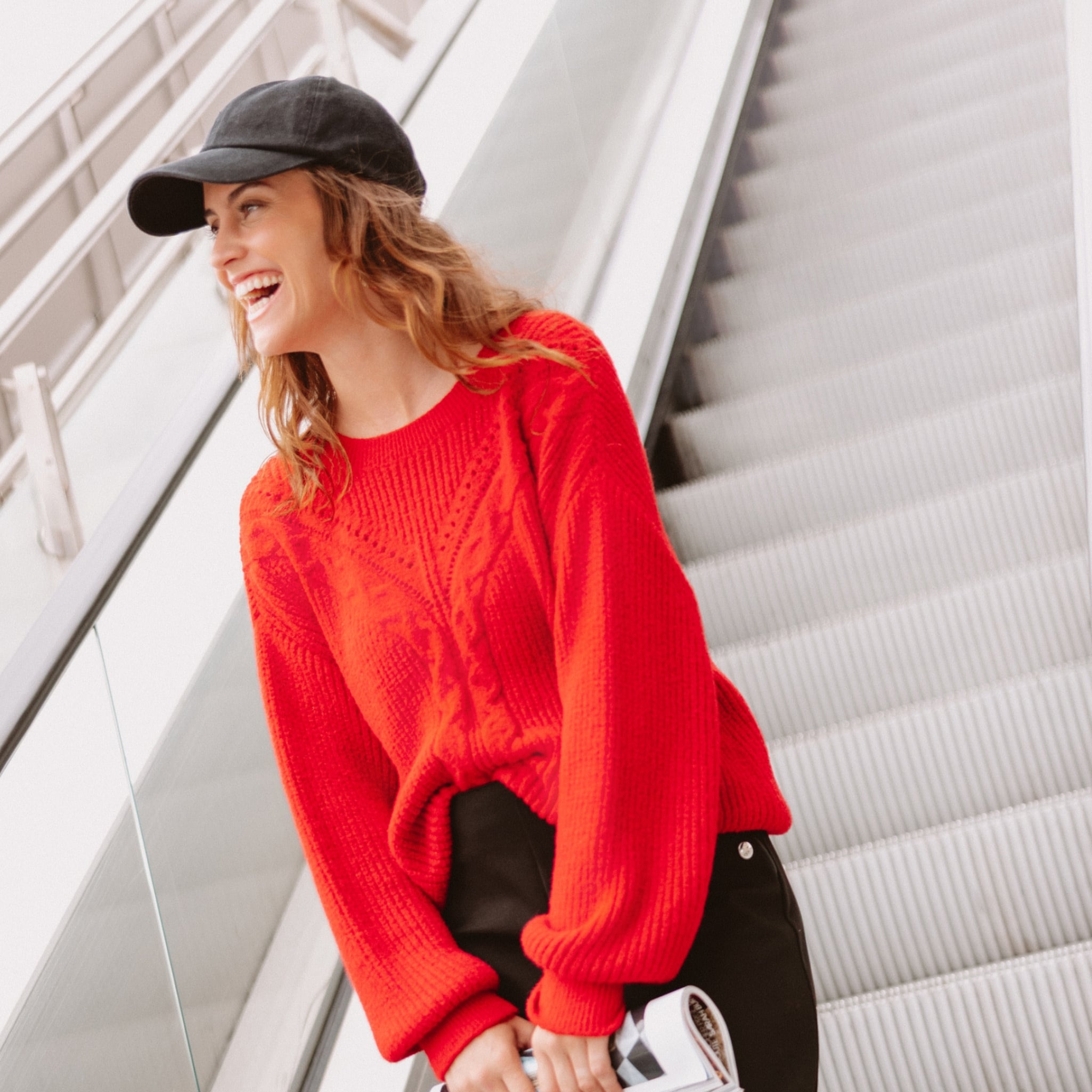 Pull col rond manches longues rouge femme