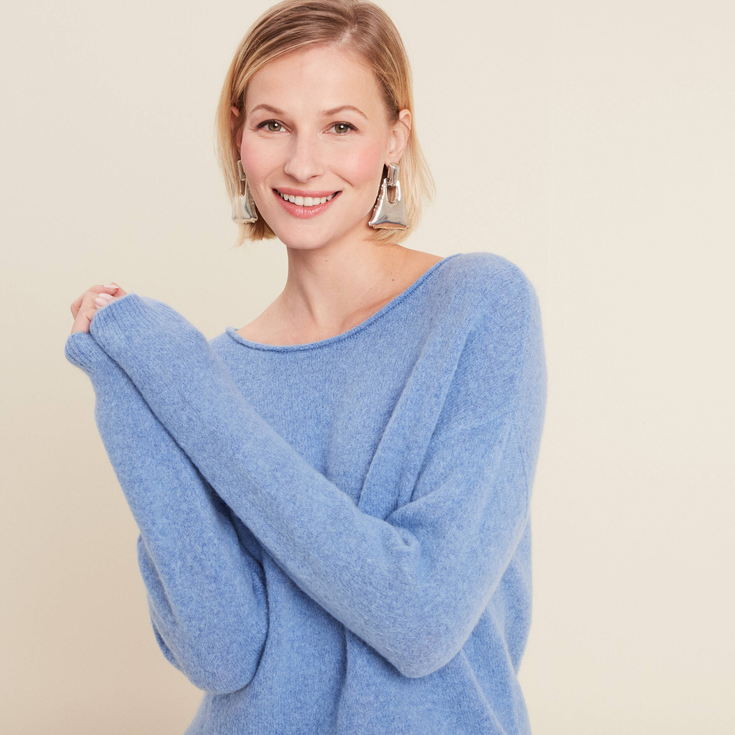 Pull manches longues bleu ciel femme