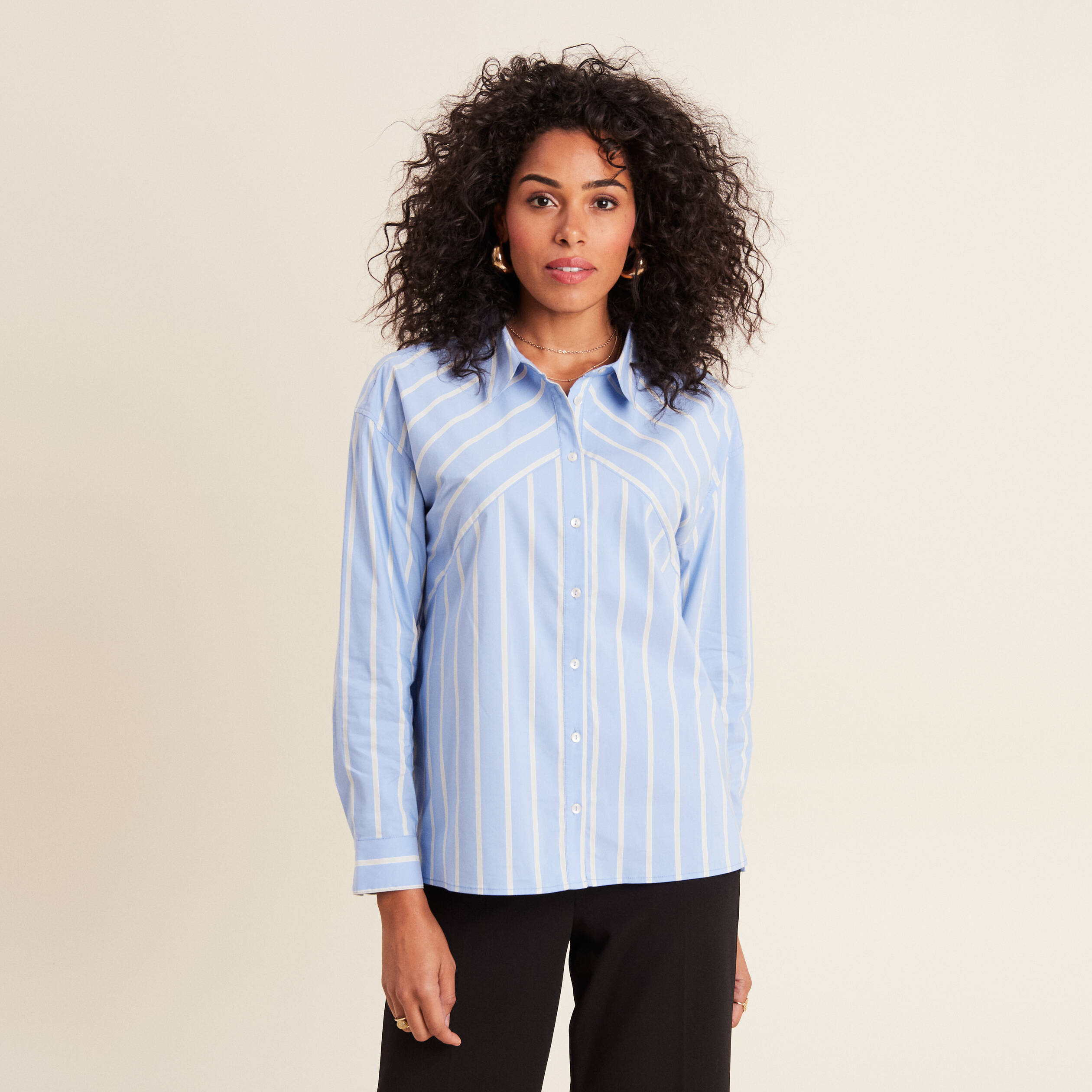 Chemise manches longues bleu femme