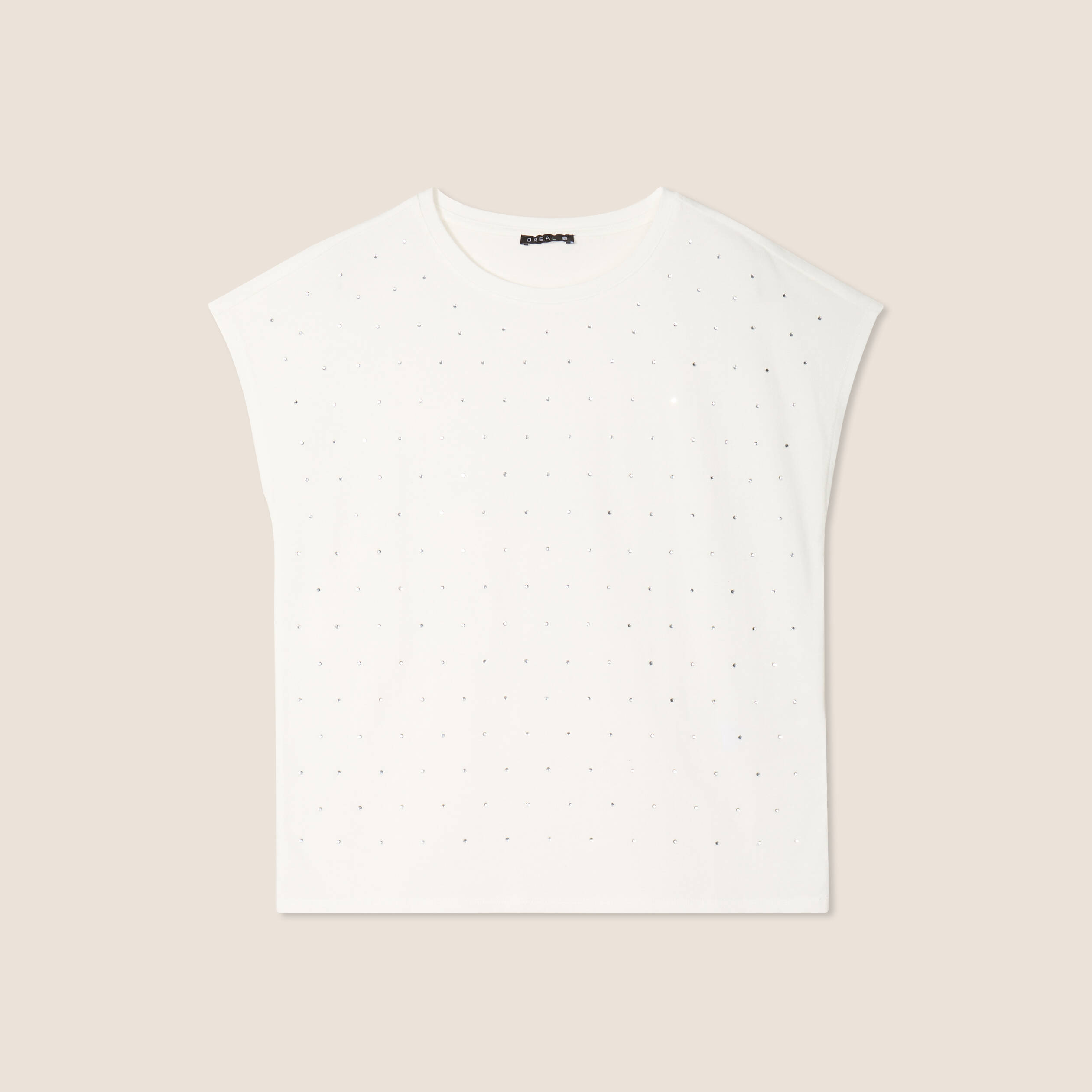 t shirt manches courtes strass ecru femme T-shirt manches courtes strass ecru femme