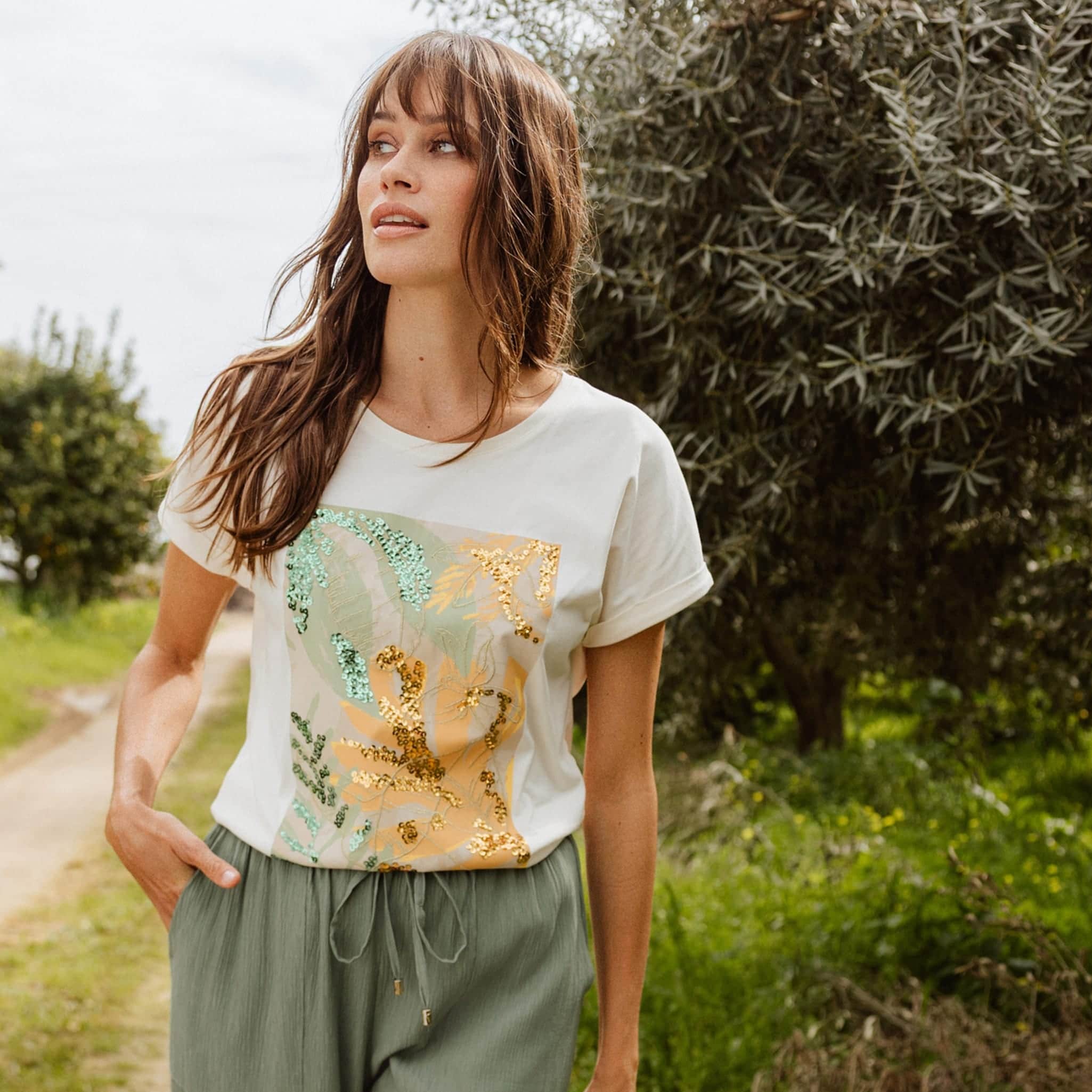 T-shirt manches courtes ecru femme