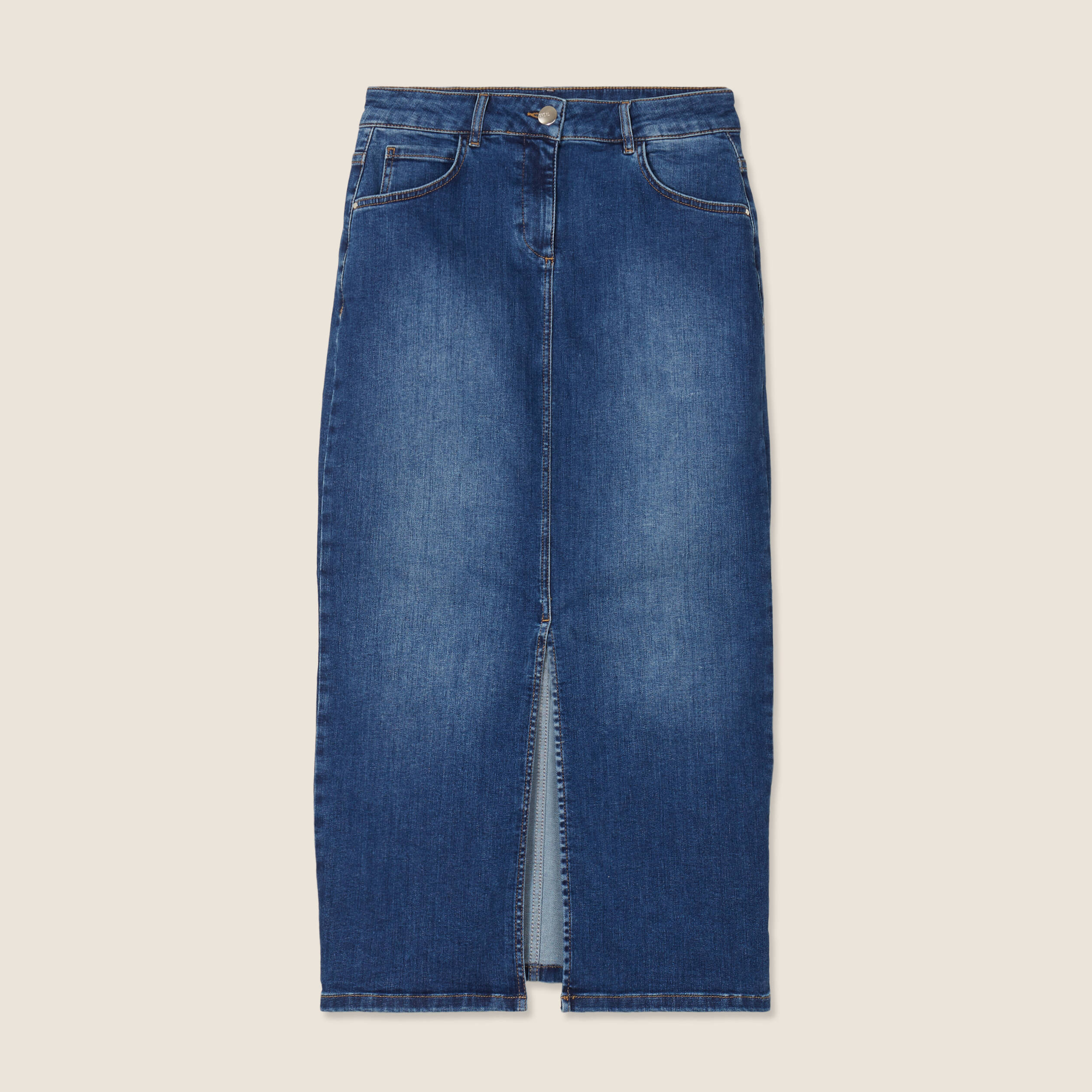 Jupe longue droite en jean denim stone femme