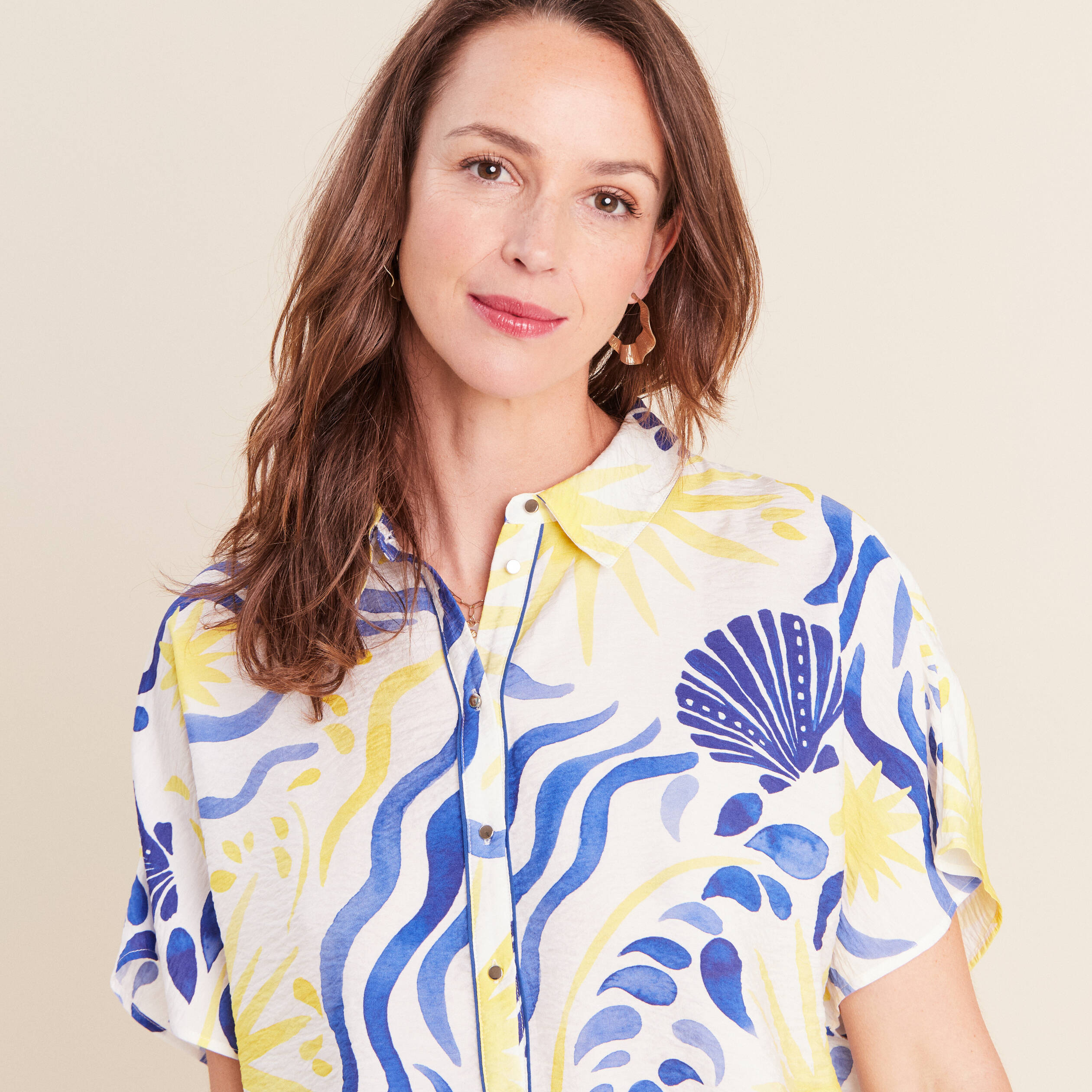 Chemise fluide manches courtes bleu femme
