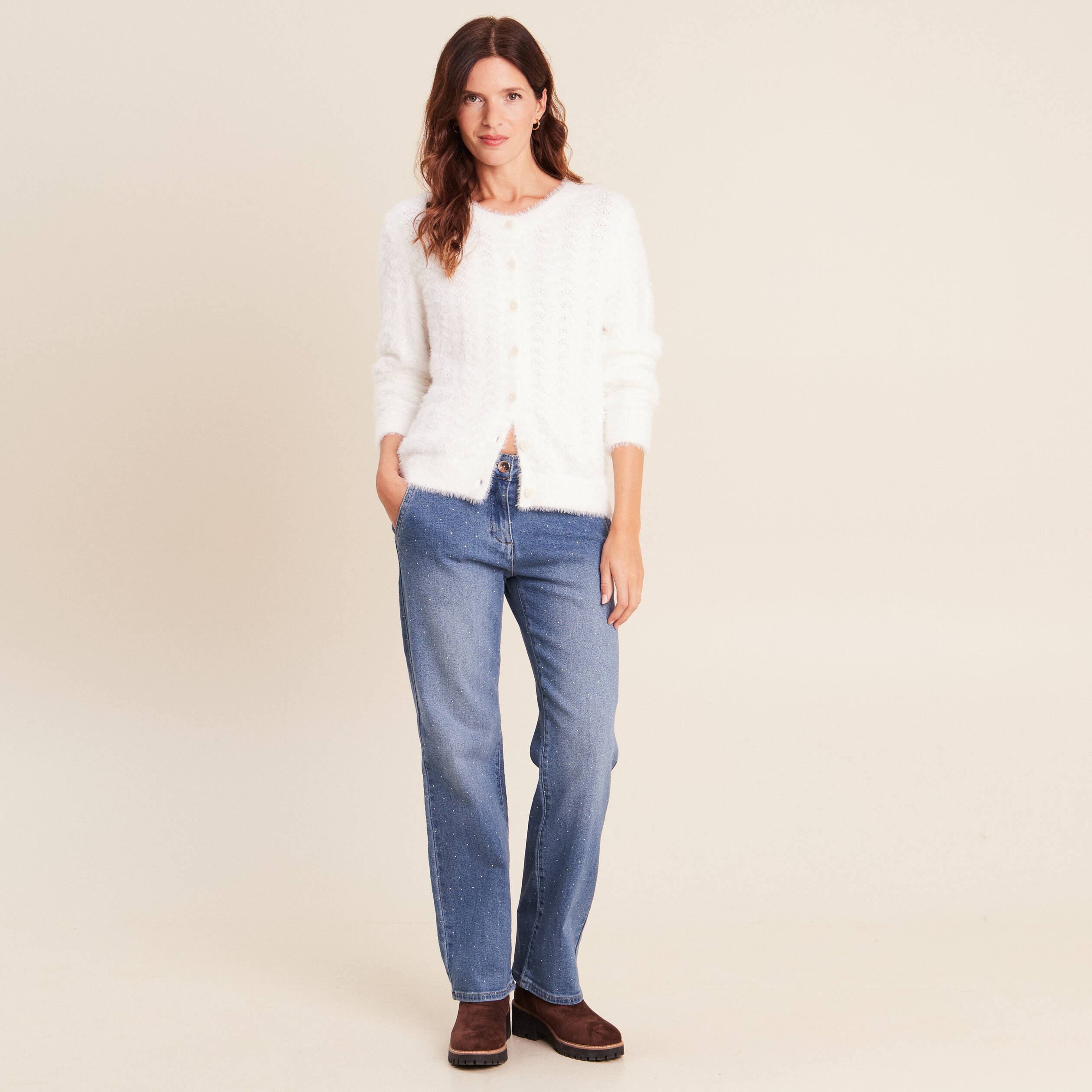 Cardigan col rond ecru femme