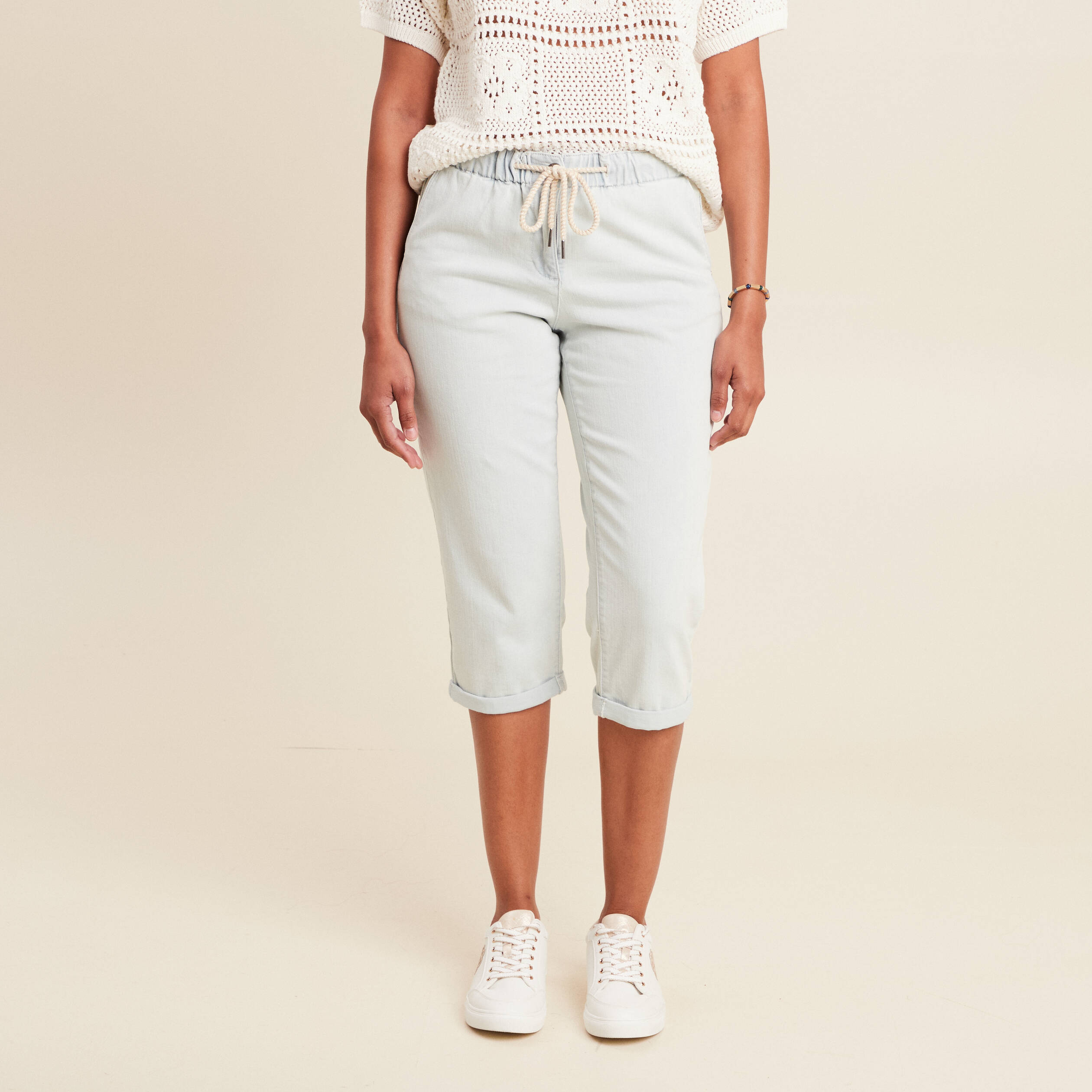 Pantacourt coupe mom denim bleach femme
