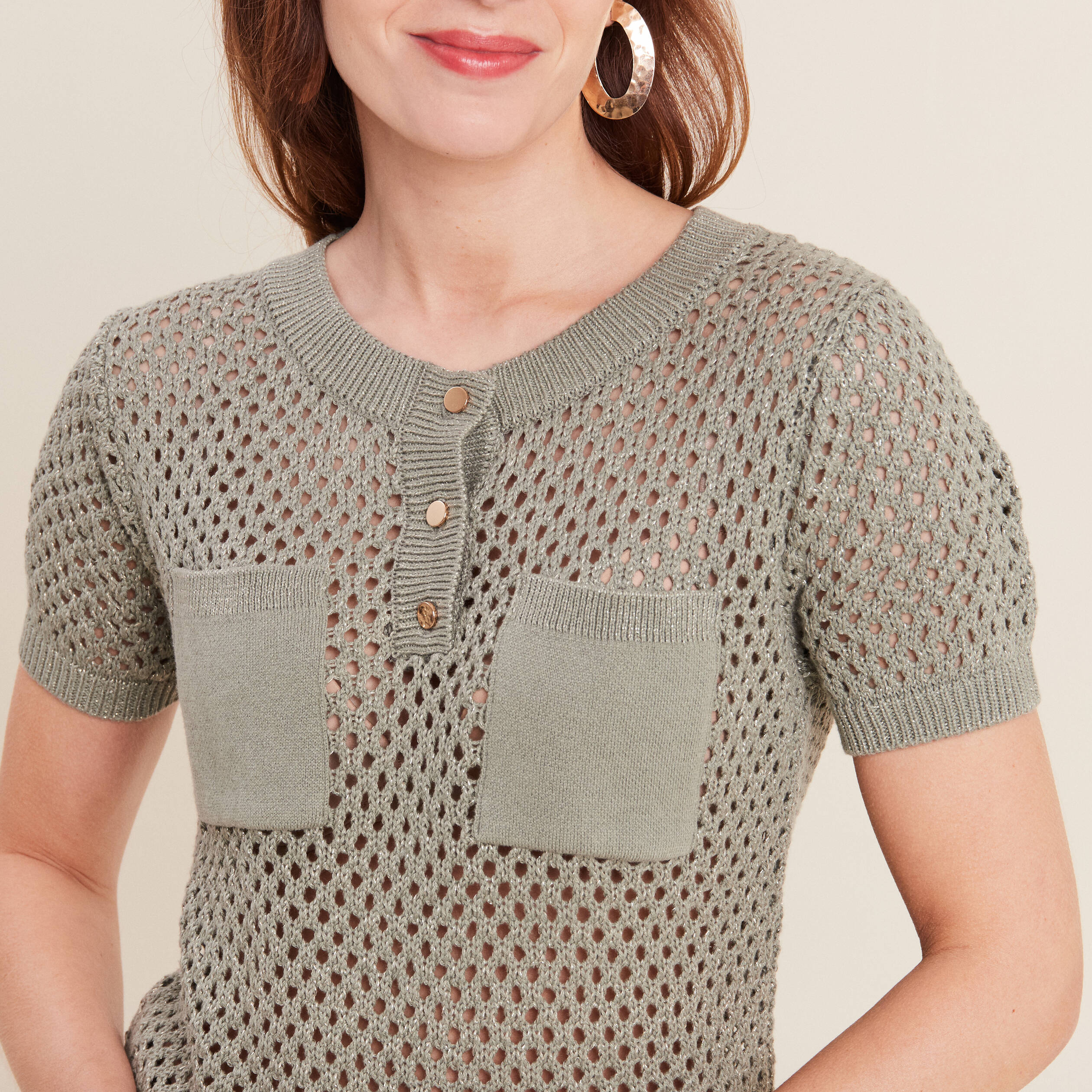pull manches courtes ajoure vert clair femme Pull manches courtes ajouré vert clair femme