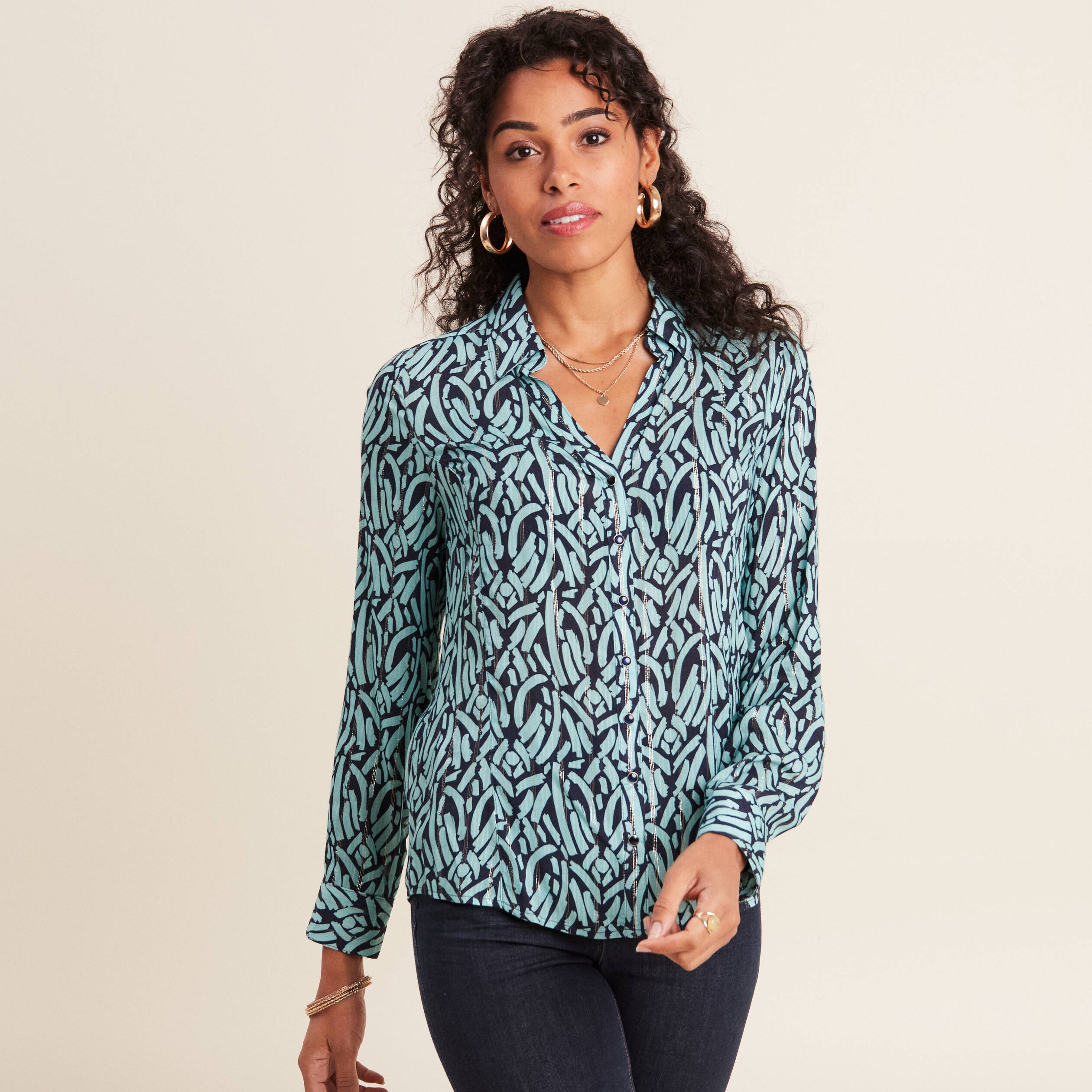Chemise manches longues bleu ciel femme Breal