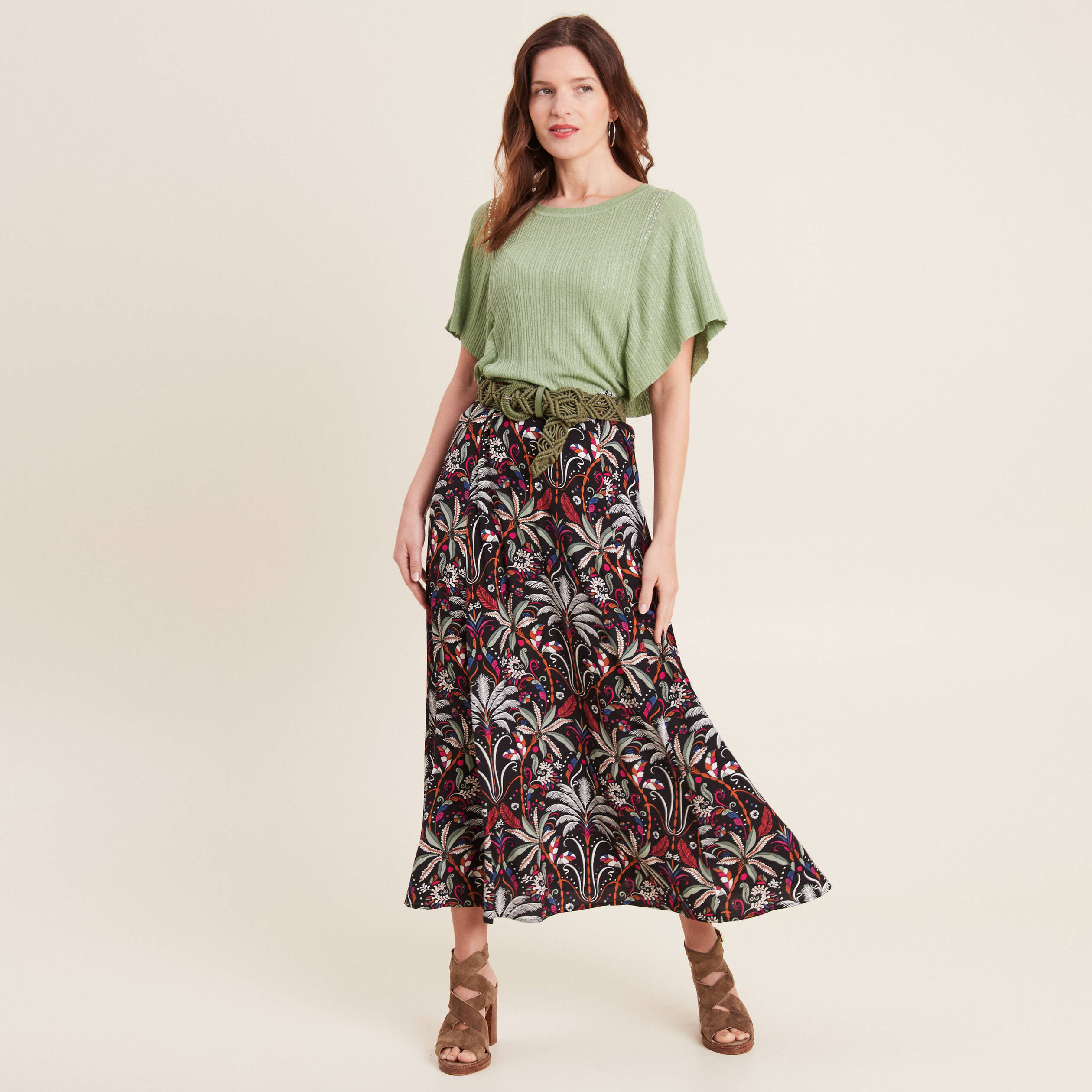 Pull manches courtes papillons vert émeraude femme