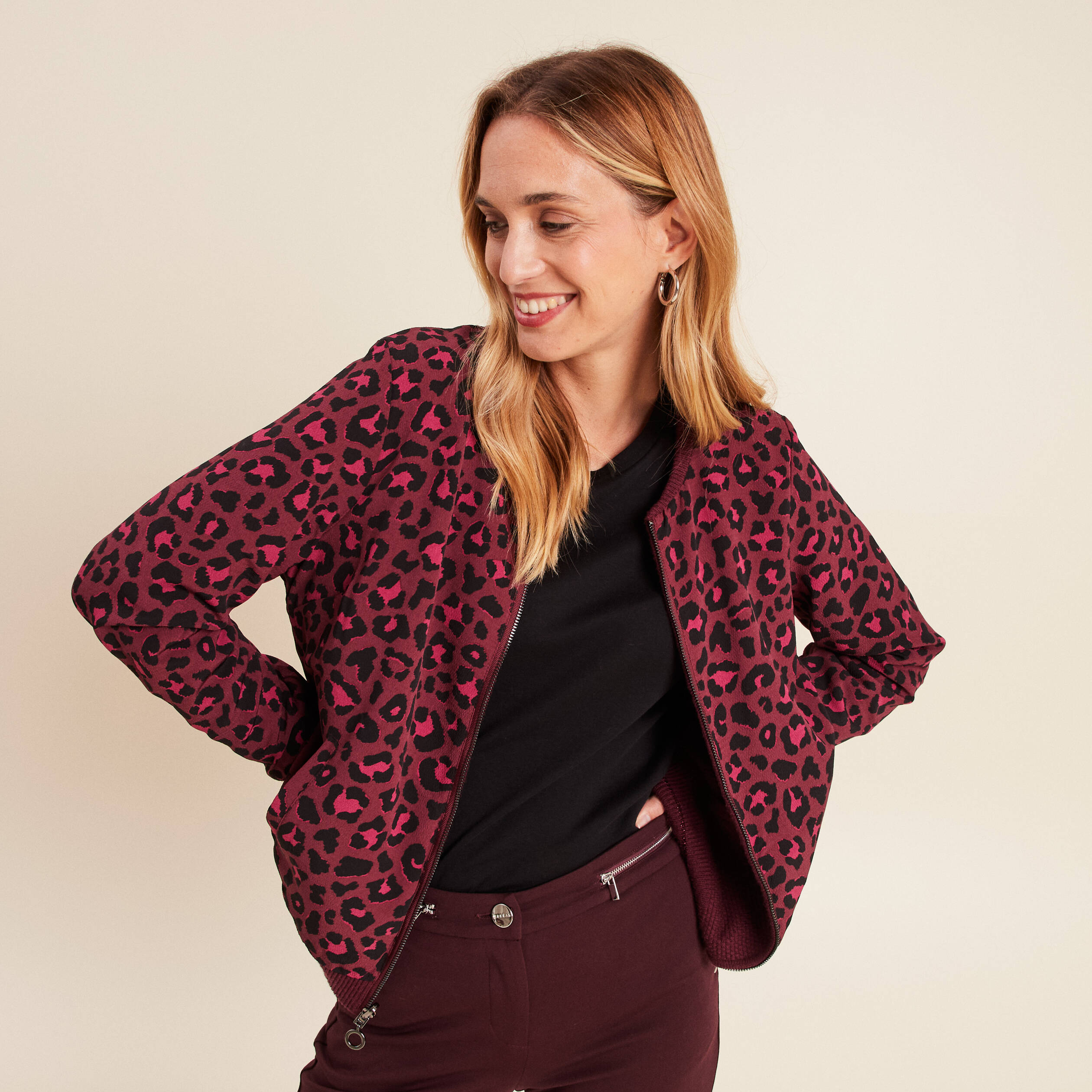 Gilet réversible manches longues bordeaux femme Bréal