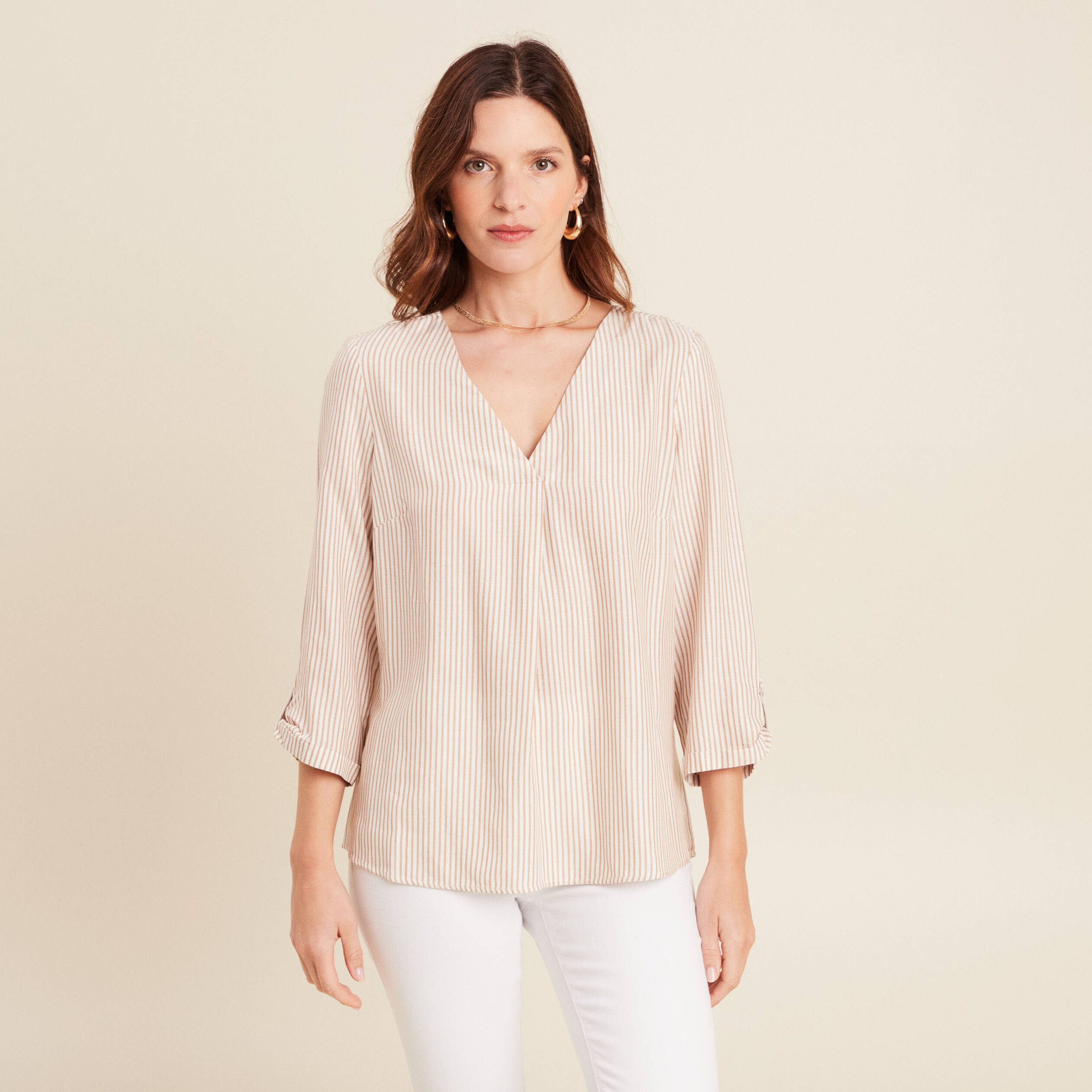 blouse fluide manches 3/4 marron femme