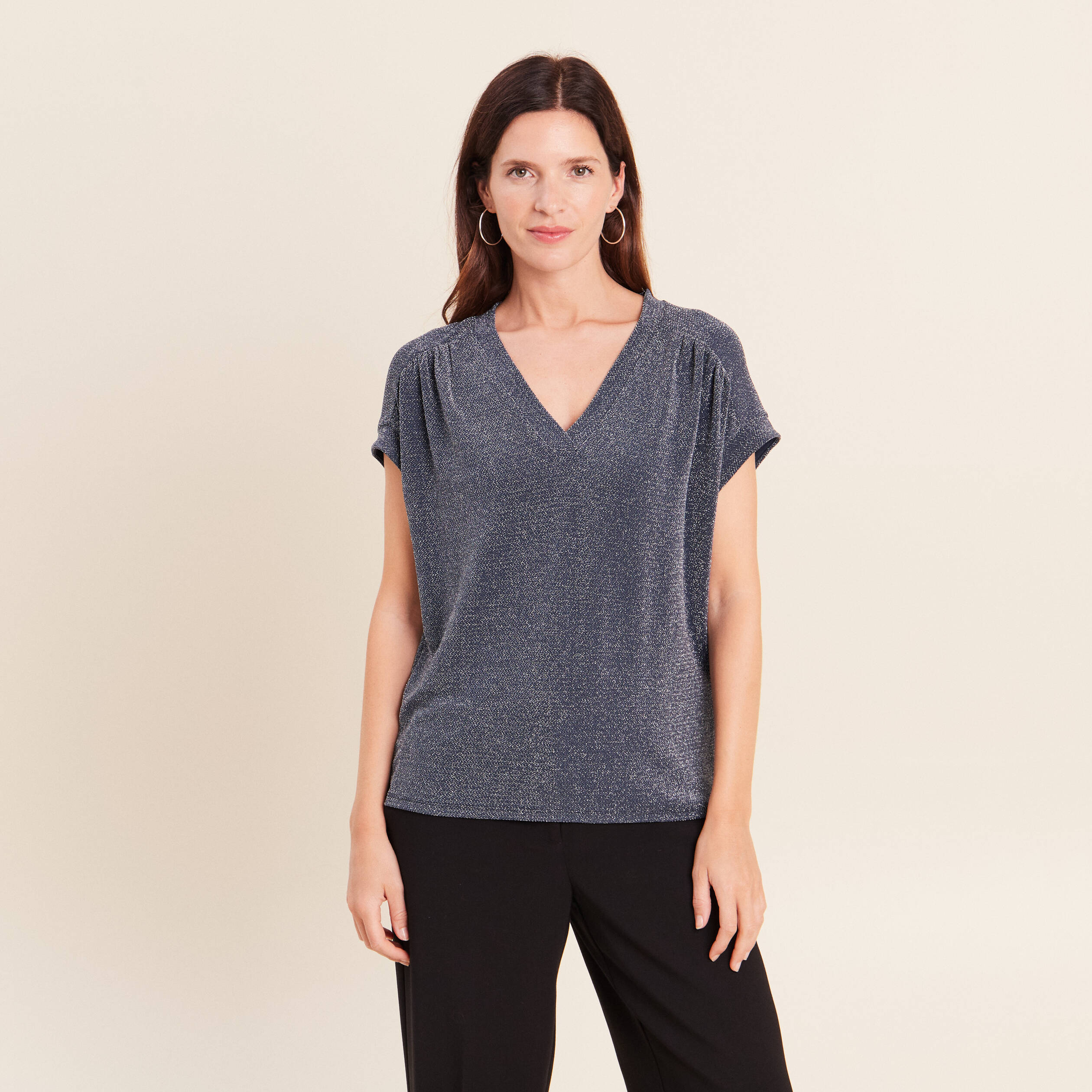 T-shirt manches courtes bleu marine femme