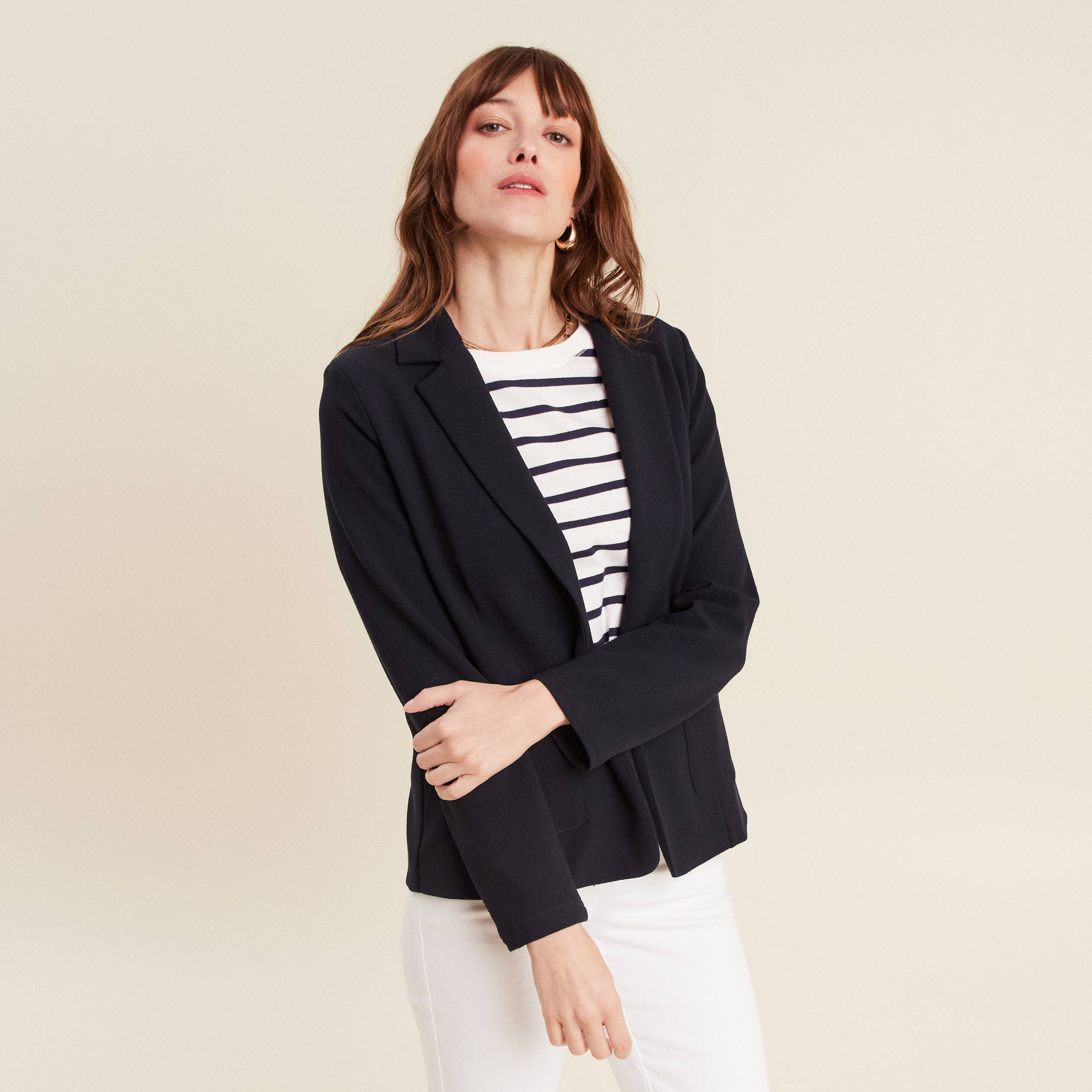 Veste tailleur cintrée bleu foncé femme