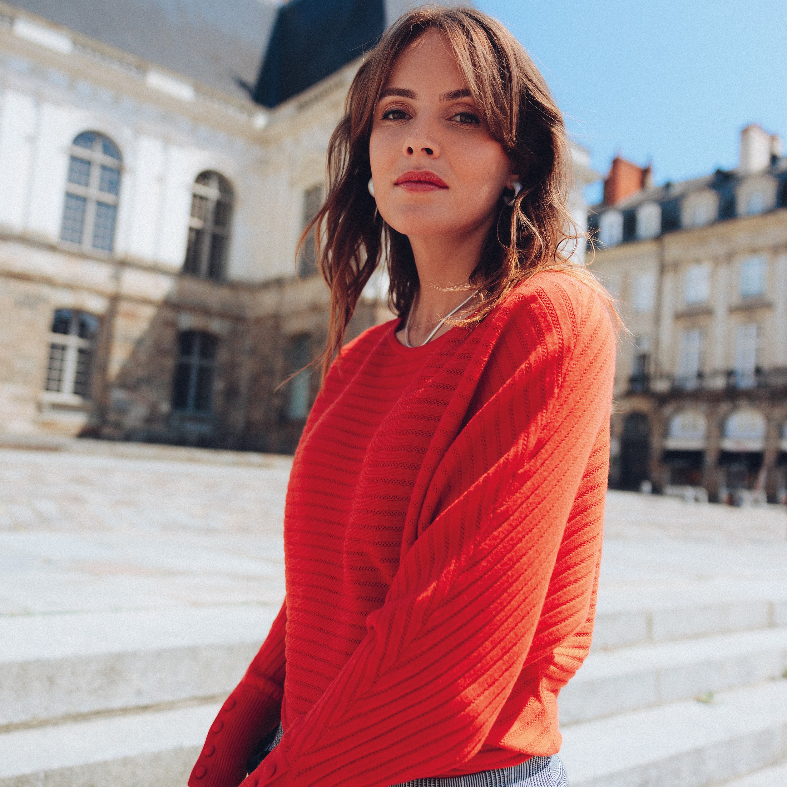 Pull manches longues rouge femme