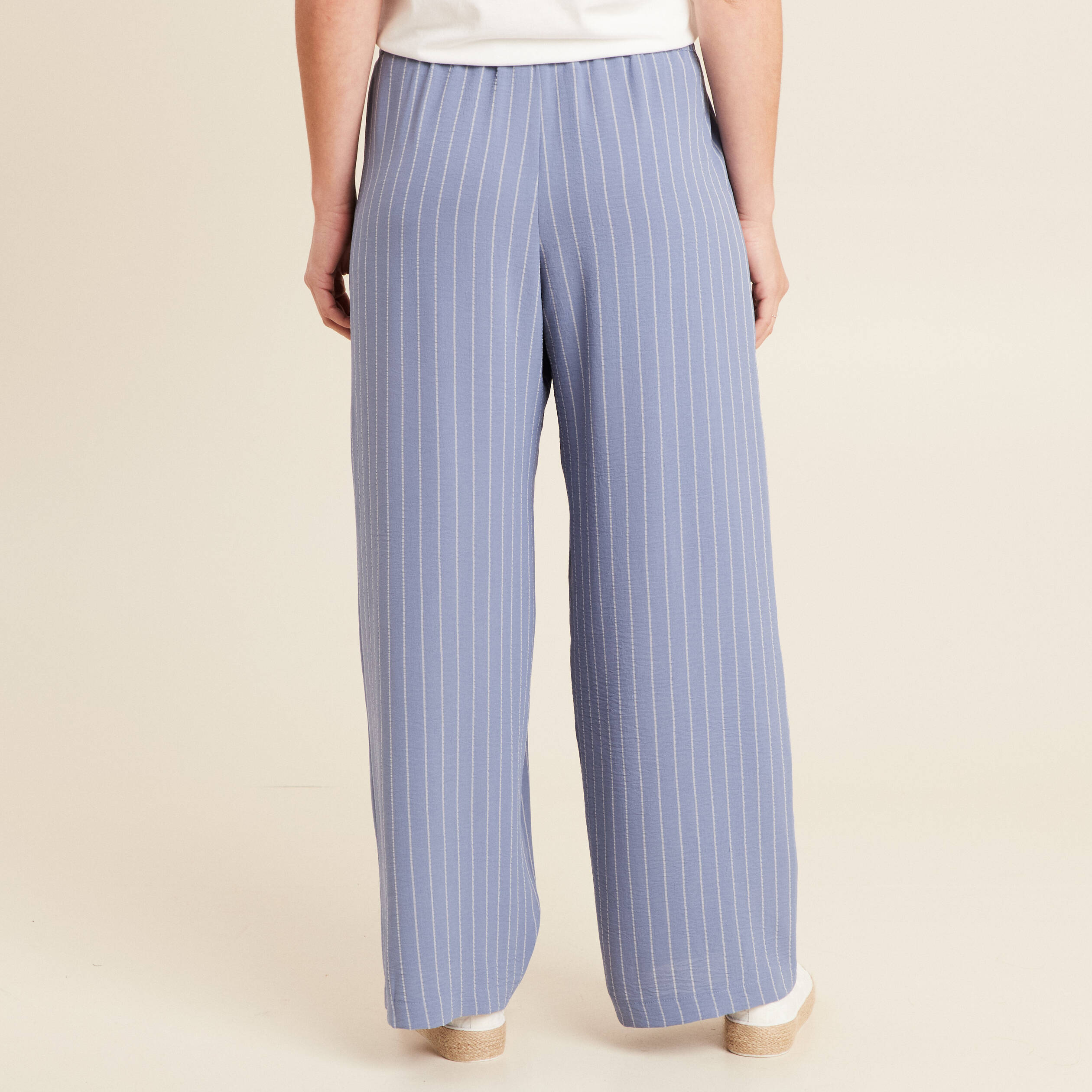 Pantalon large taille haute bleu ciel femme