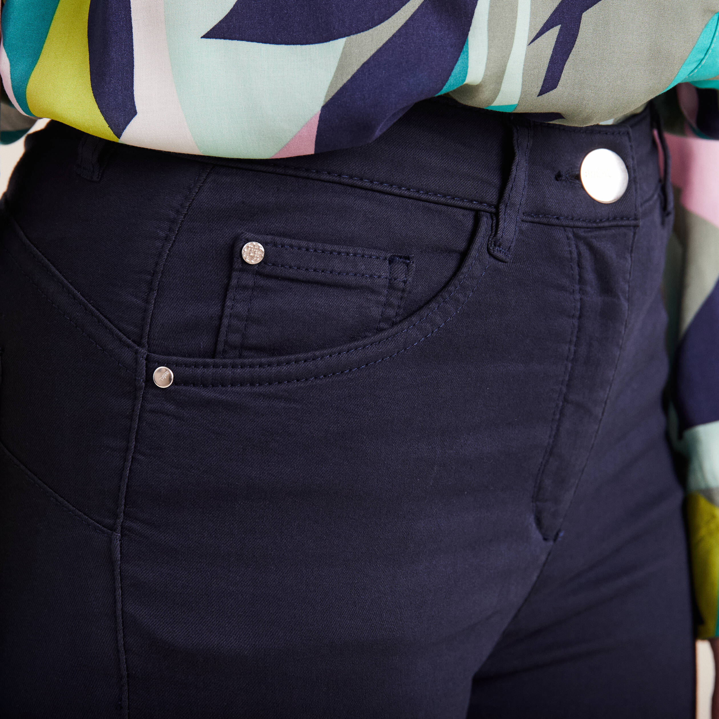 Pantalon léger taille haute long bleu marine femme