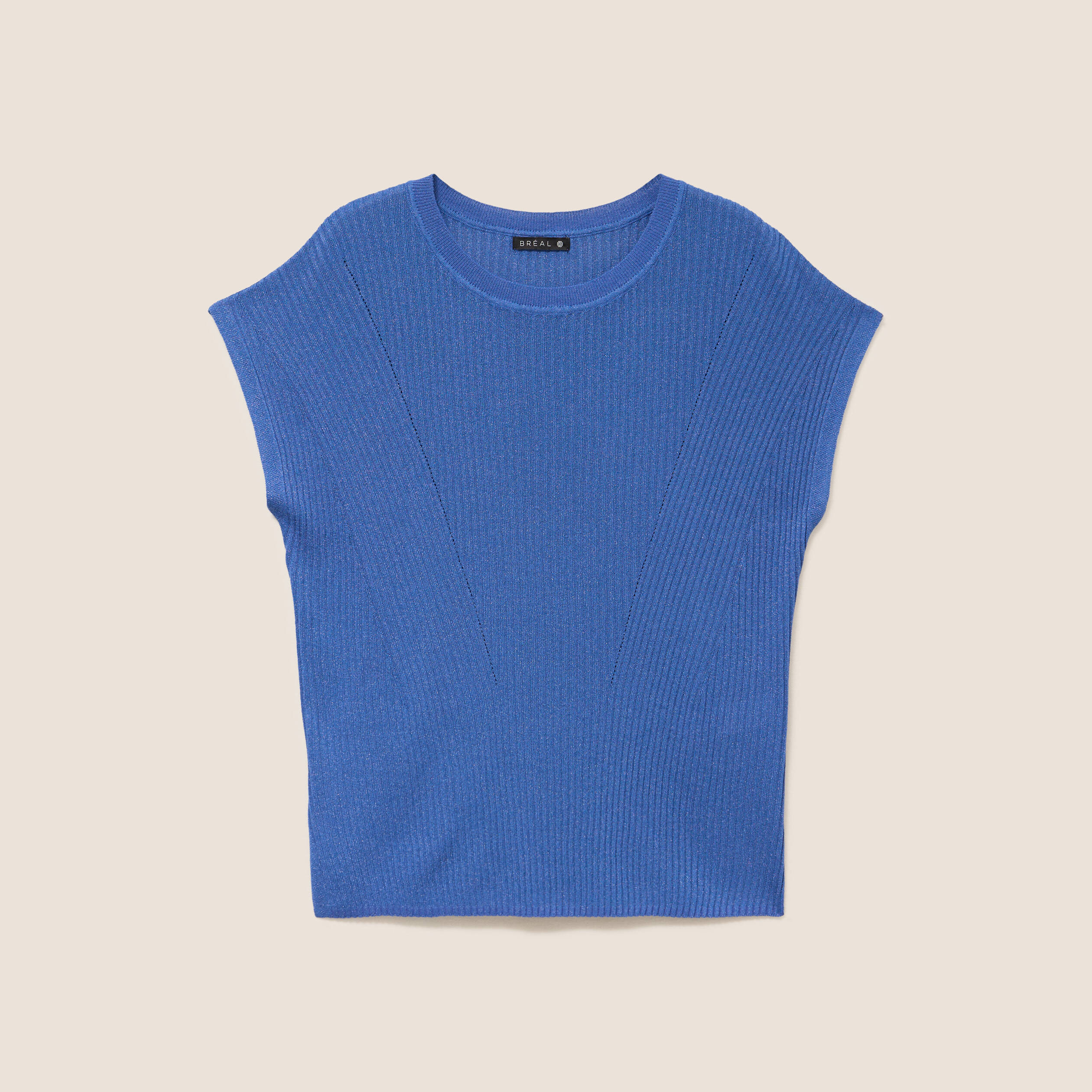 Pull col rond manches courtes bleu roi femme