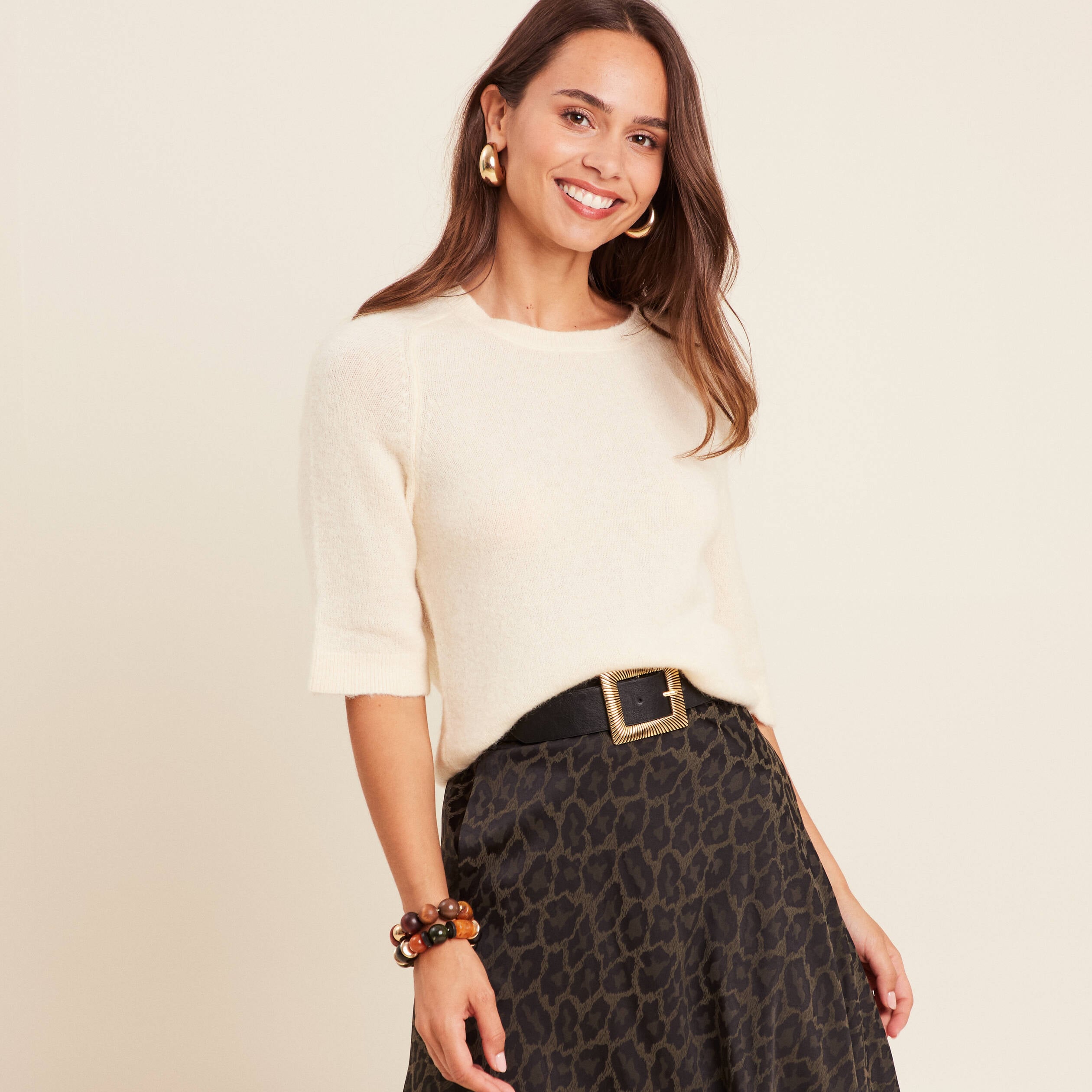 Pull col bateau creme femme
