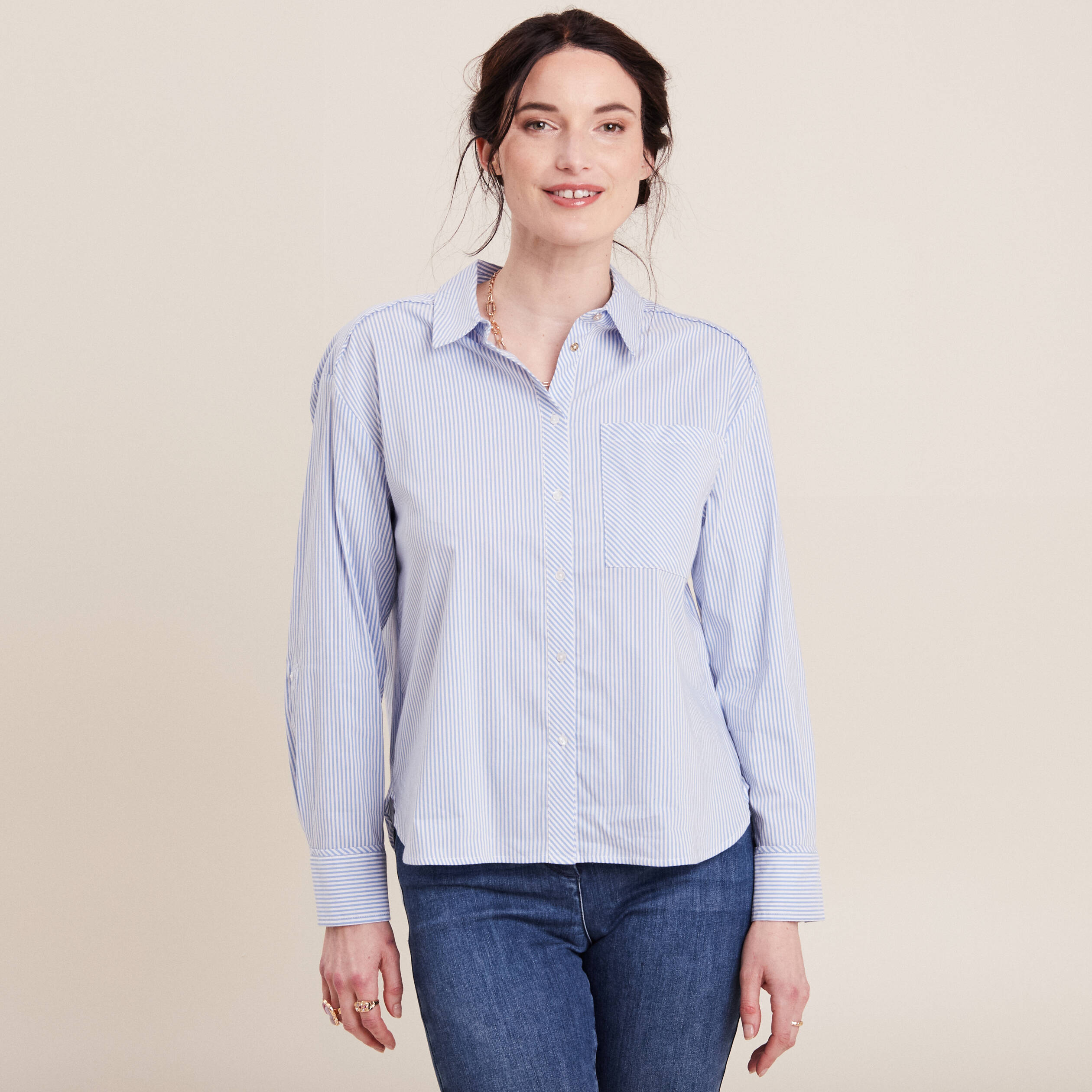 Chemise manches longues bleu femme