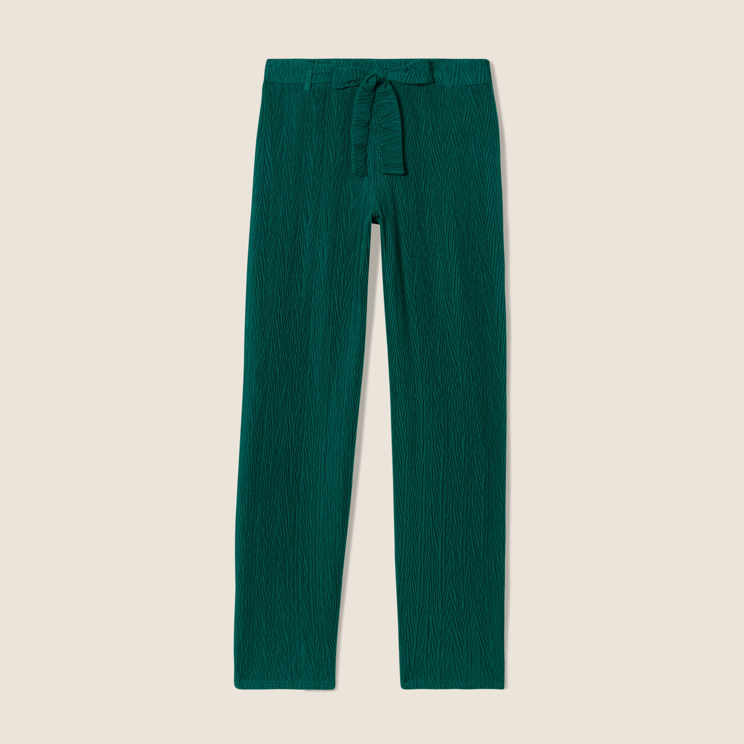 Pantalon large ceinturé vert femme