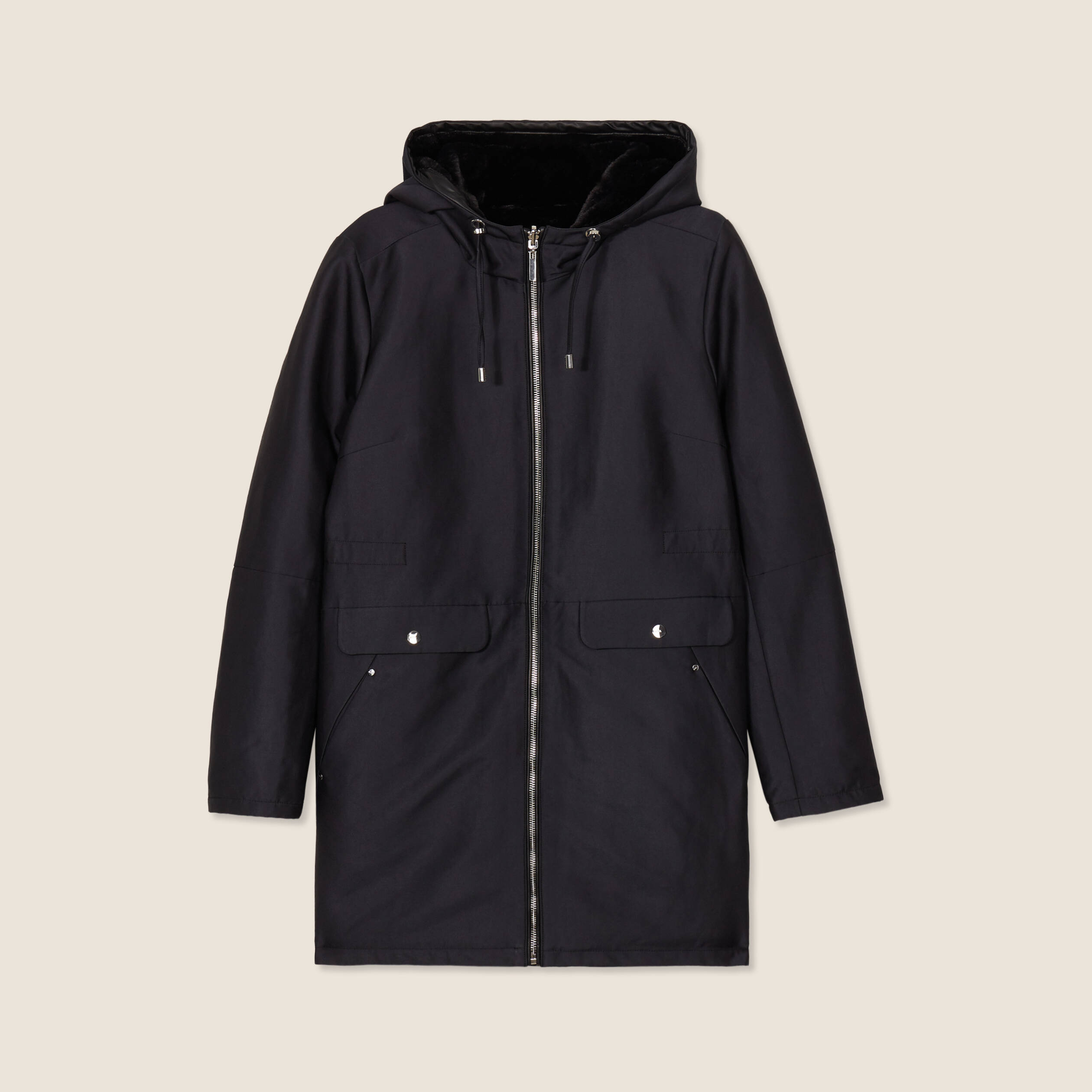 Parka r&eacute;versible &agrave; capuche noir femme