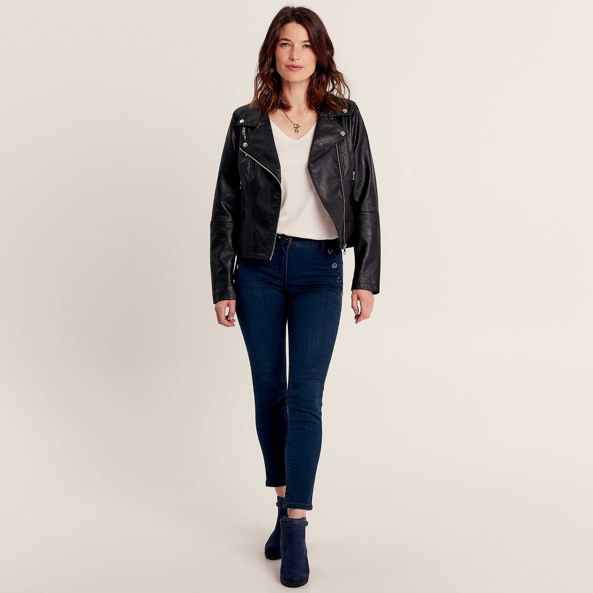 Jean ajusté à pont denim brut femme
