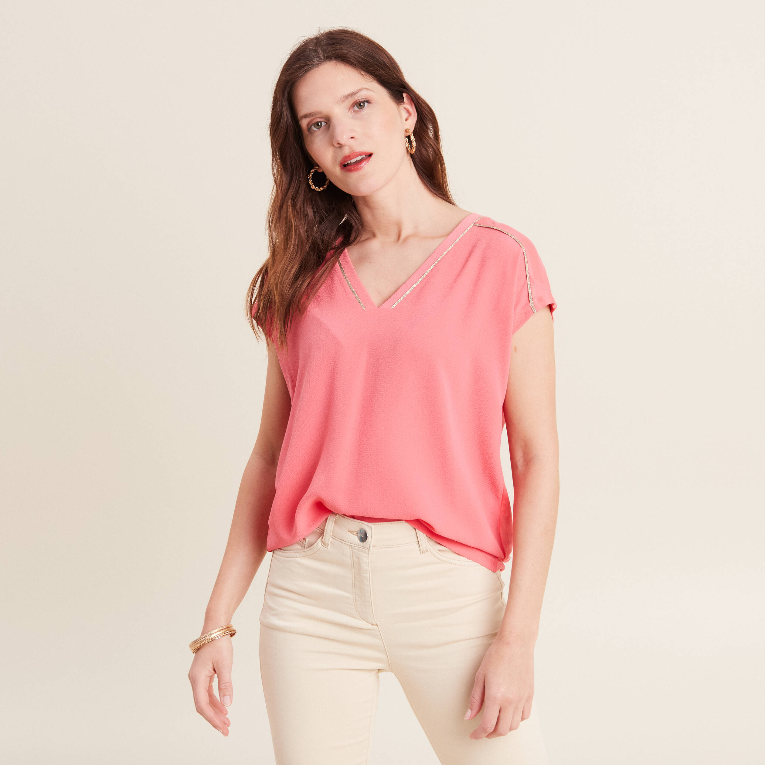 T-shirt manches courtes rose fushia femme