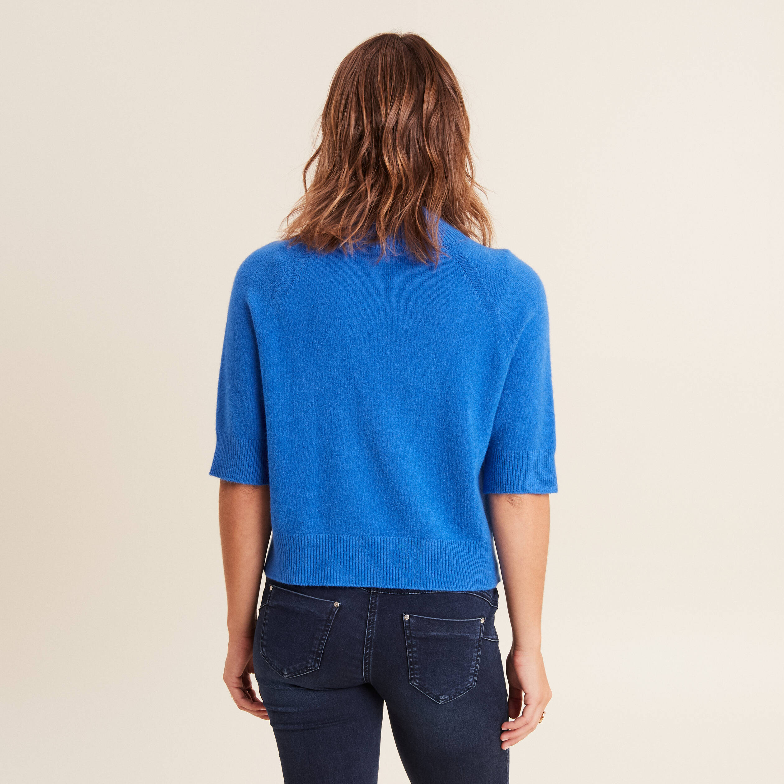 Pull manches 3/4 bleu femme