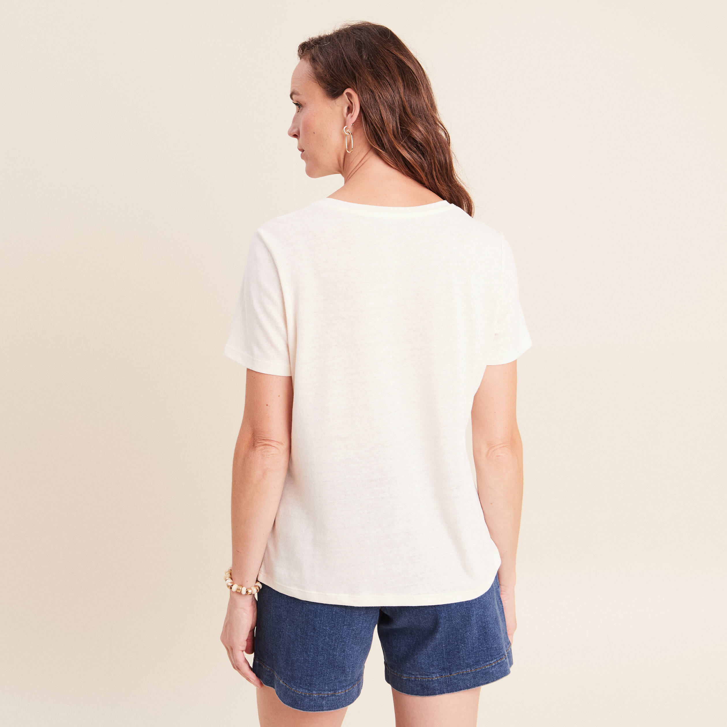 T-shirt col rond manches courtes ecru femme