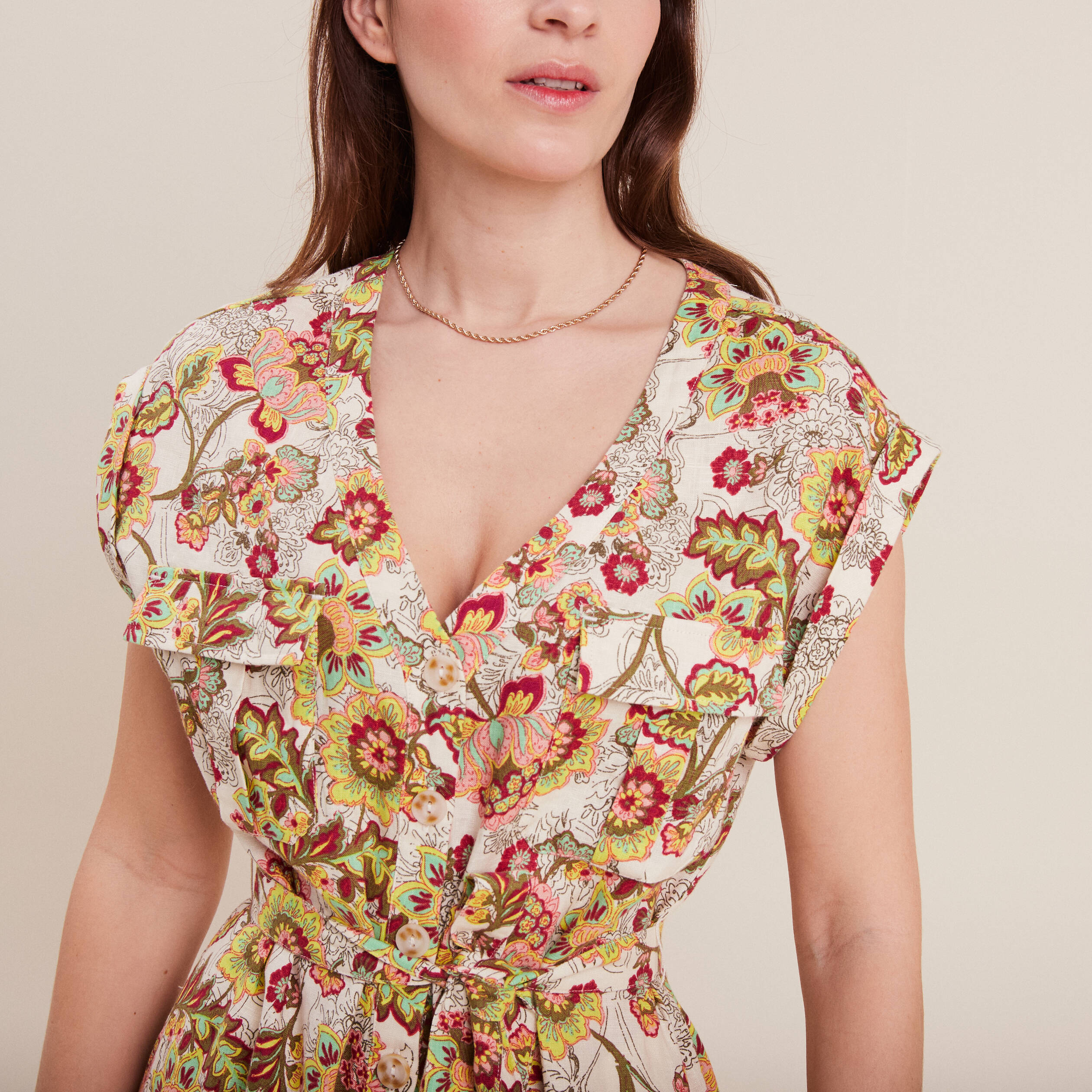 Robe chemise boutonn&eacute;e blanc femme