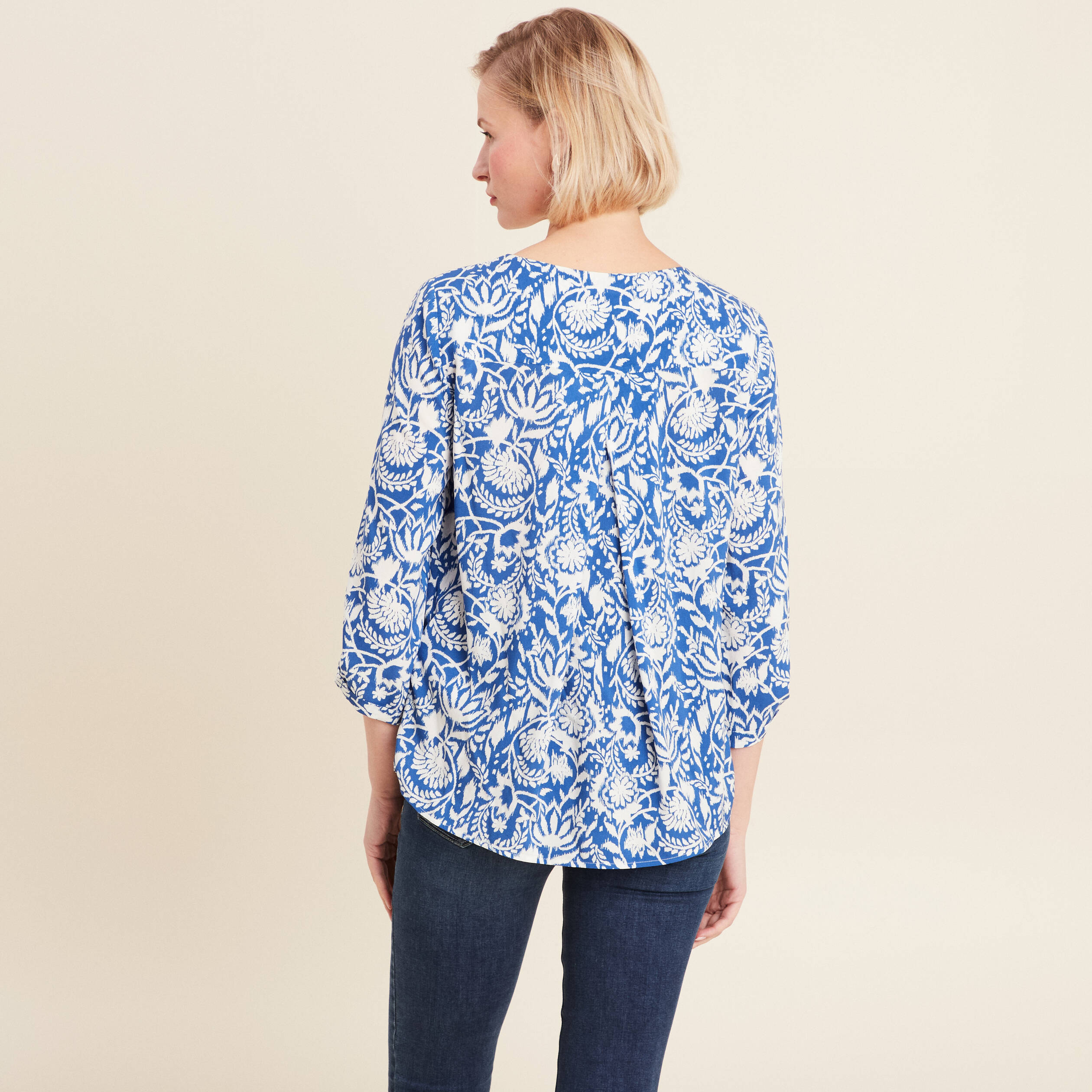 Blouse manches 3/4 bleu femme