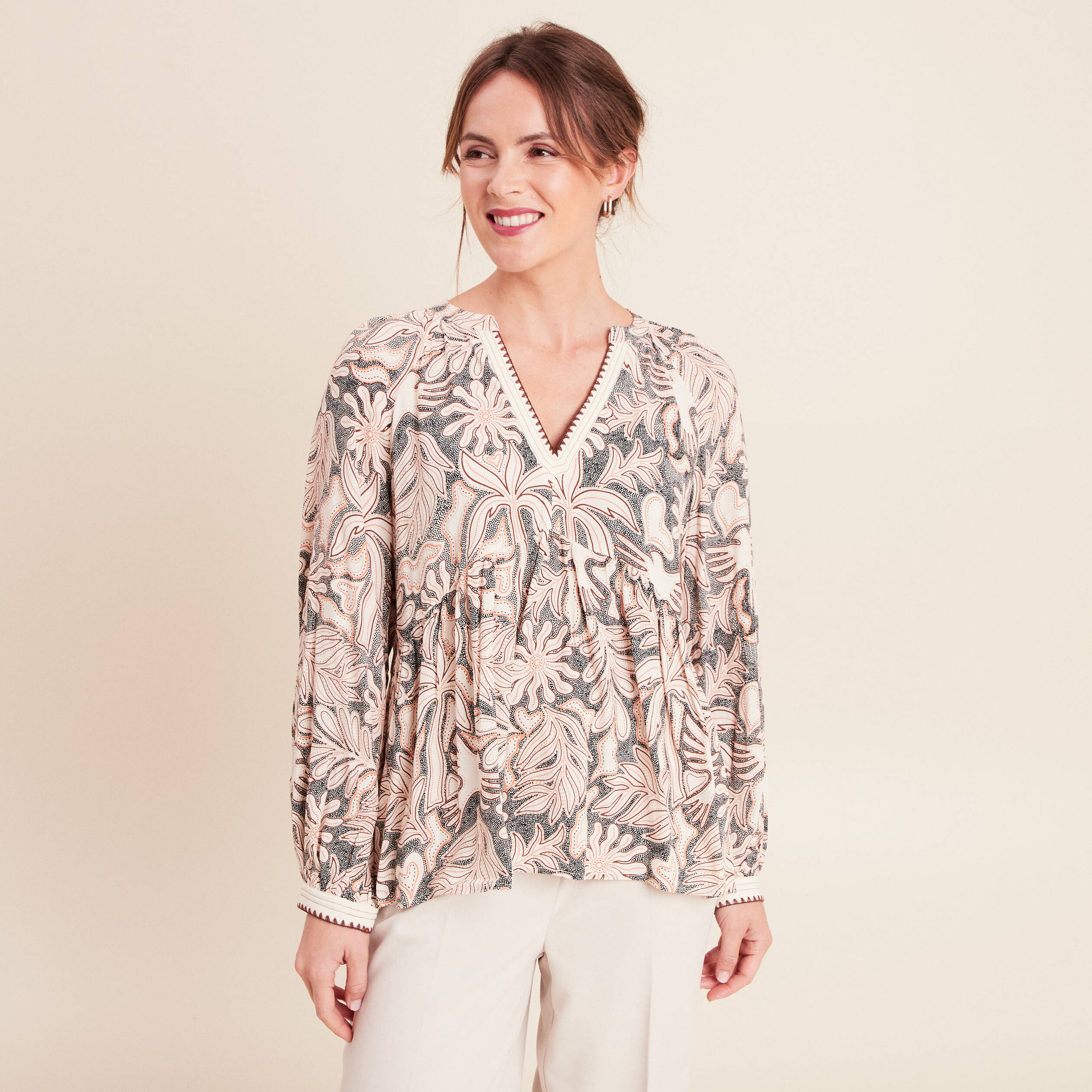 Blouse ample manches longues blanc femme