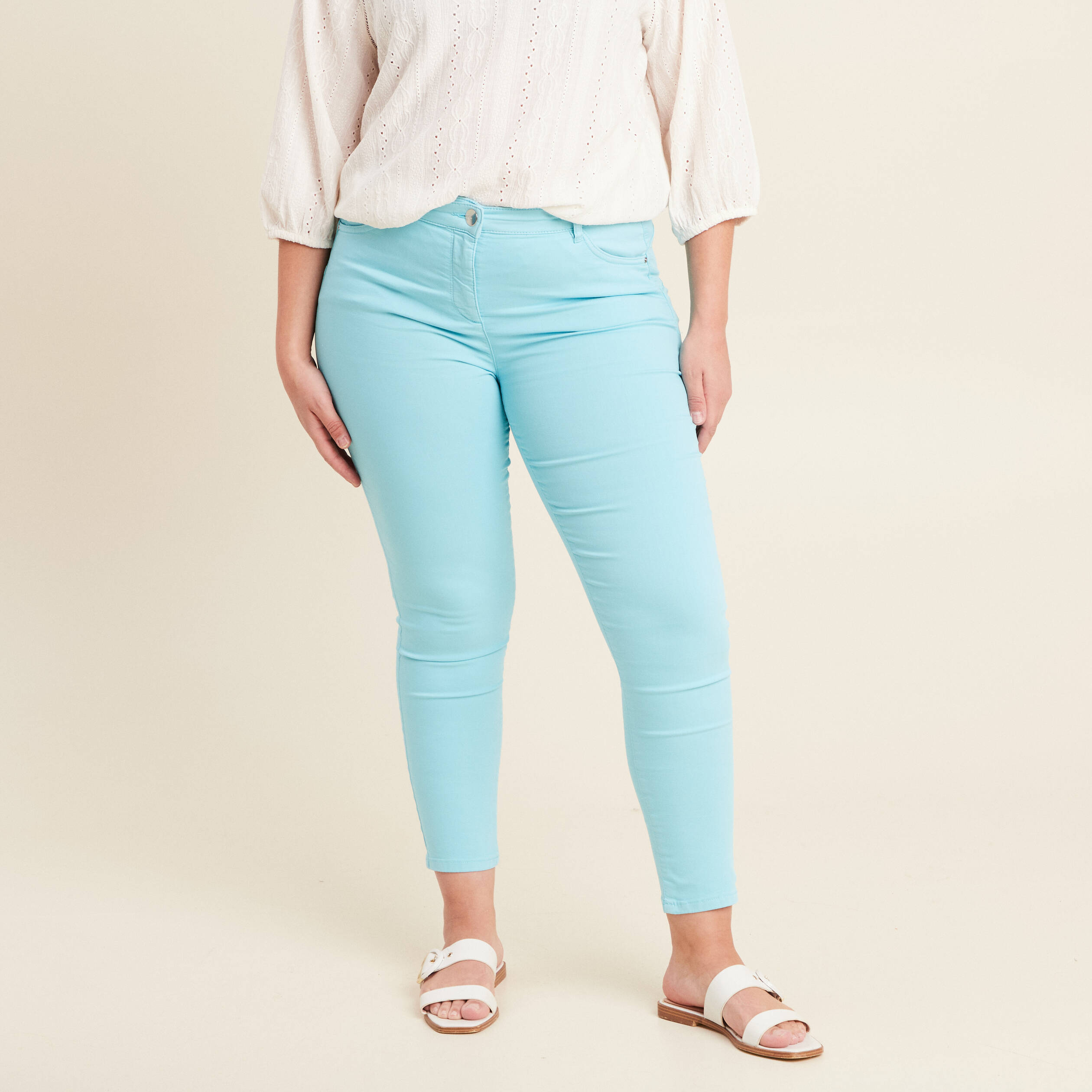 Pantalon léger taille standard 7/8ème bleu femme