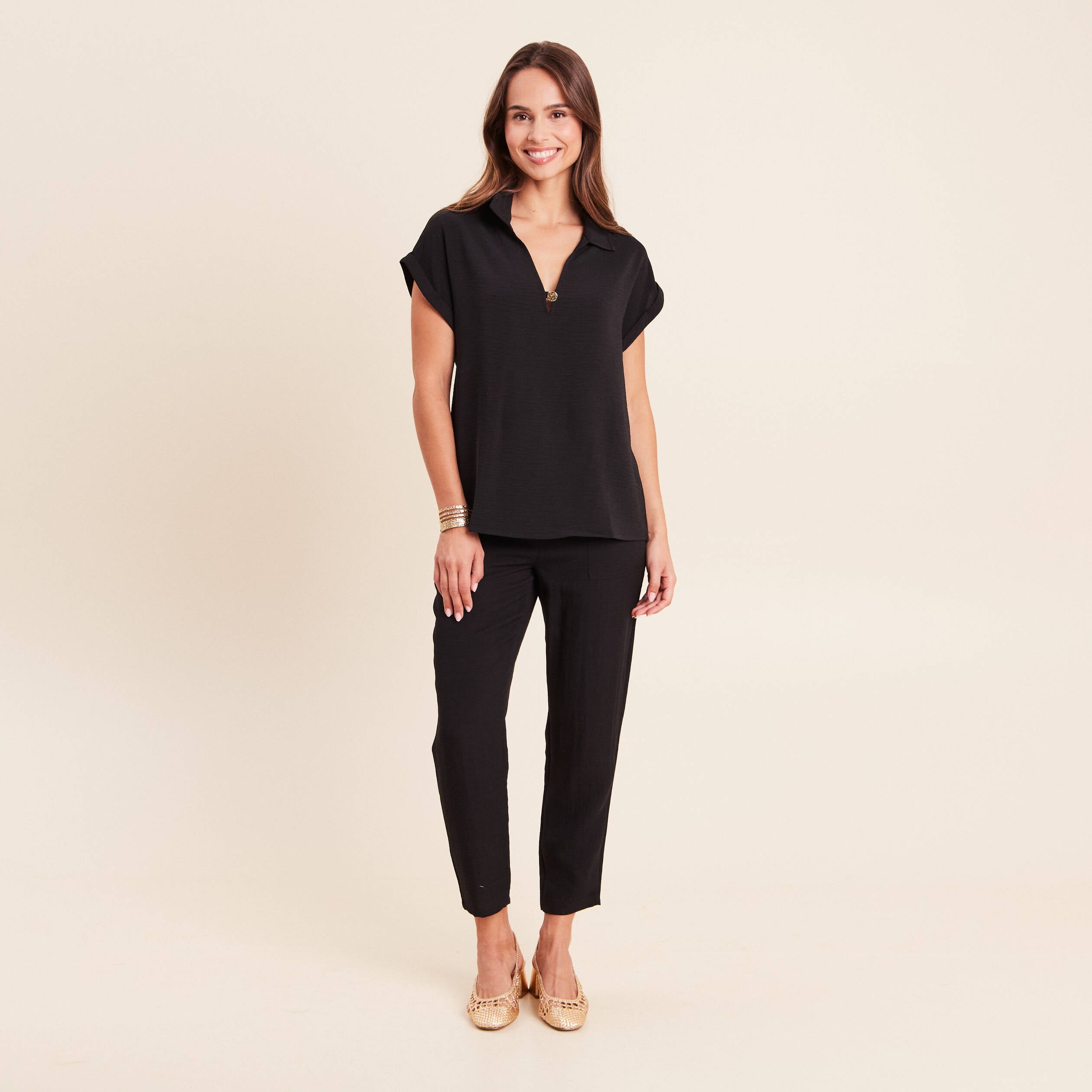 Pantalon mom 7/8&egrave;me en coton noir femme
