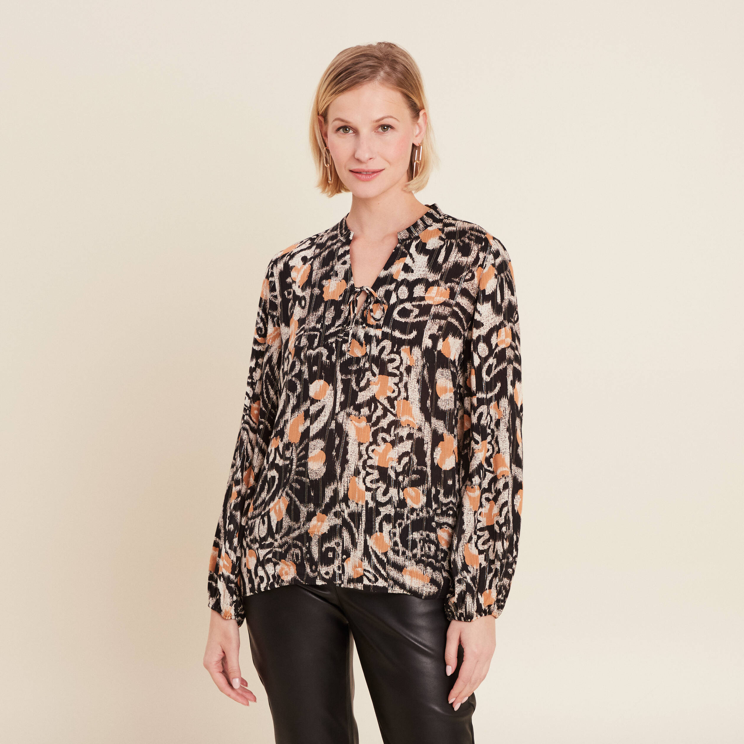 Blouse manches longues marron clair femme