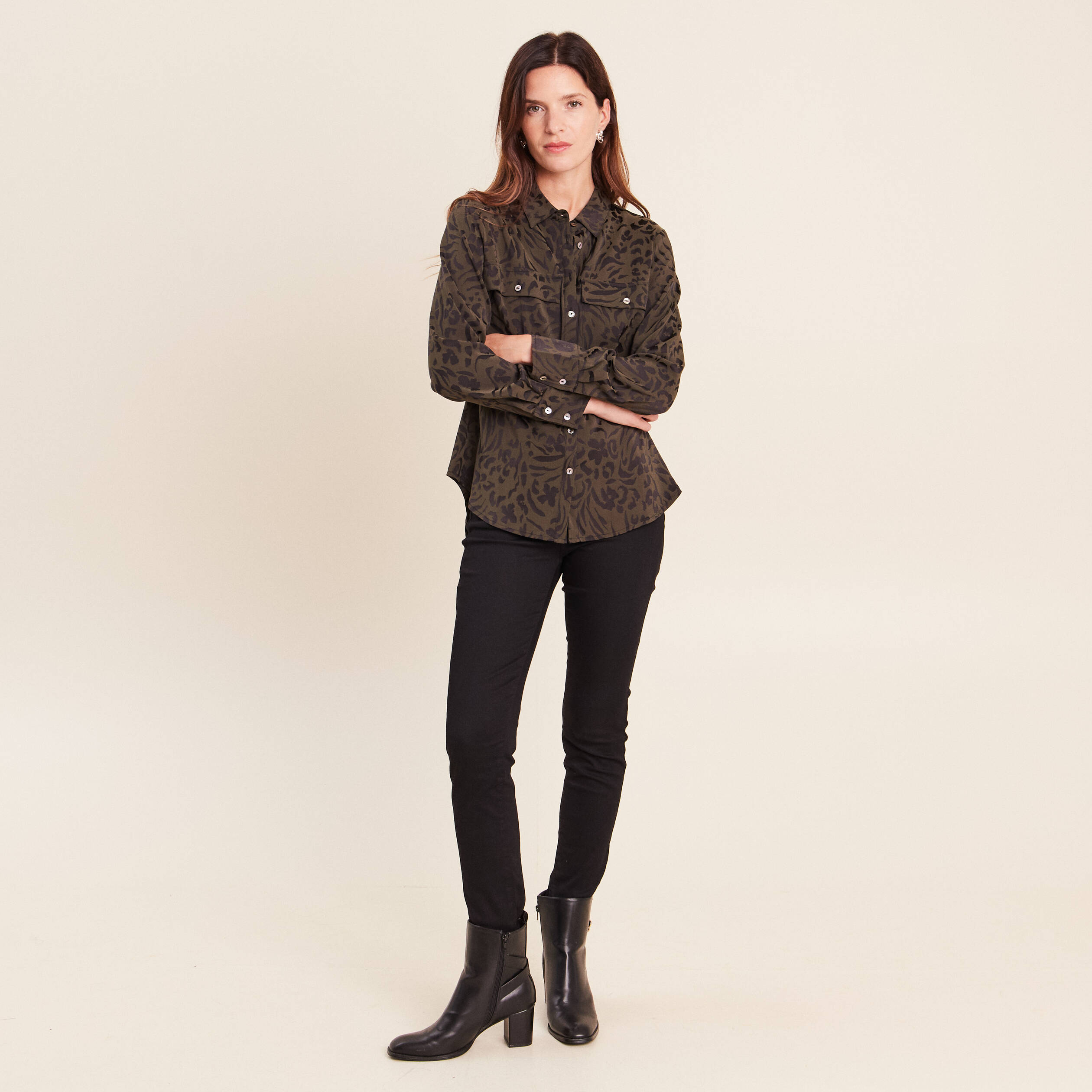 Chemise manches longues vert femme