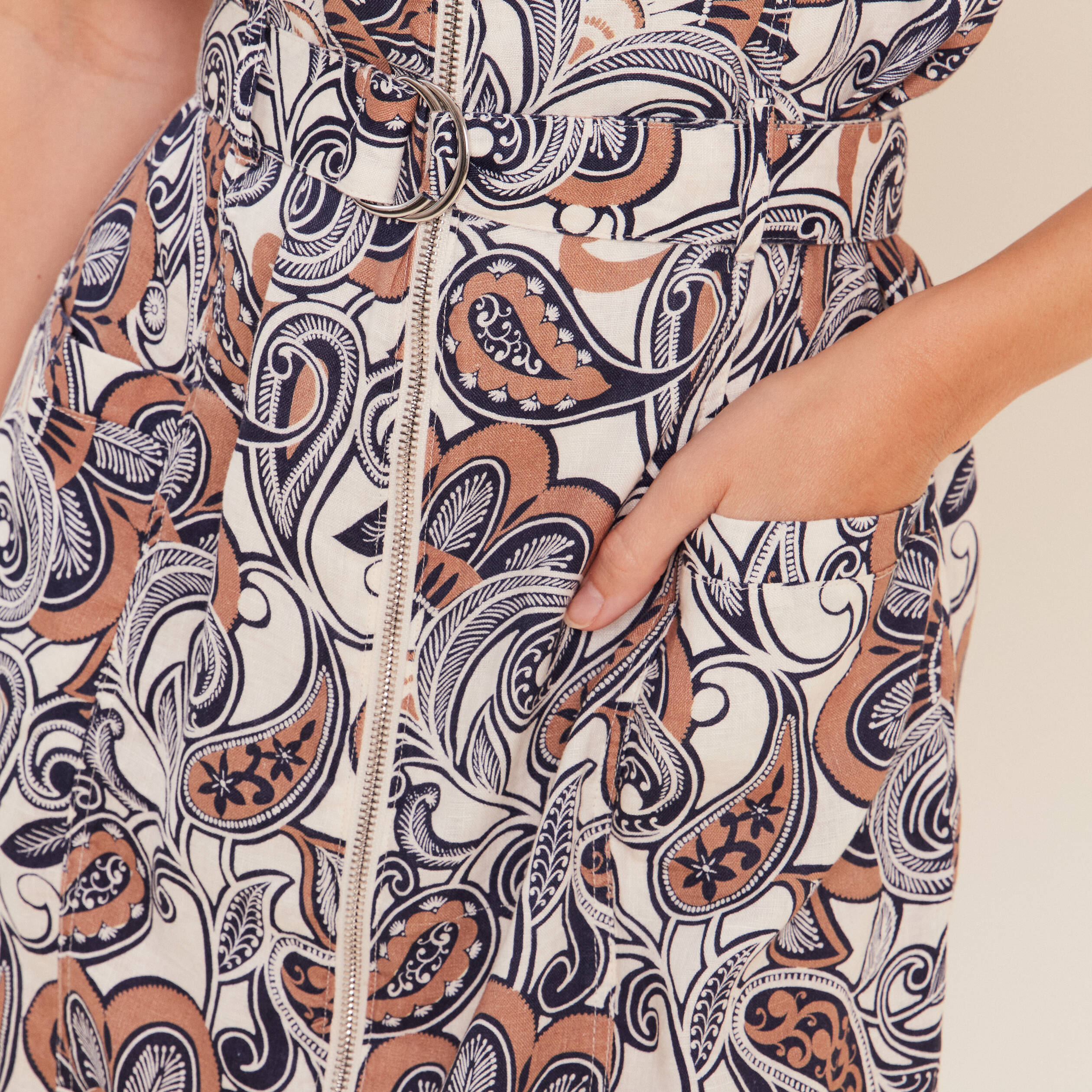 Robe droite zipp&eacute;e marron femme