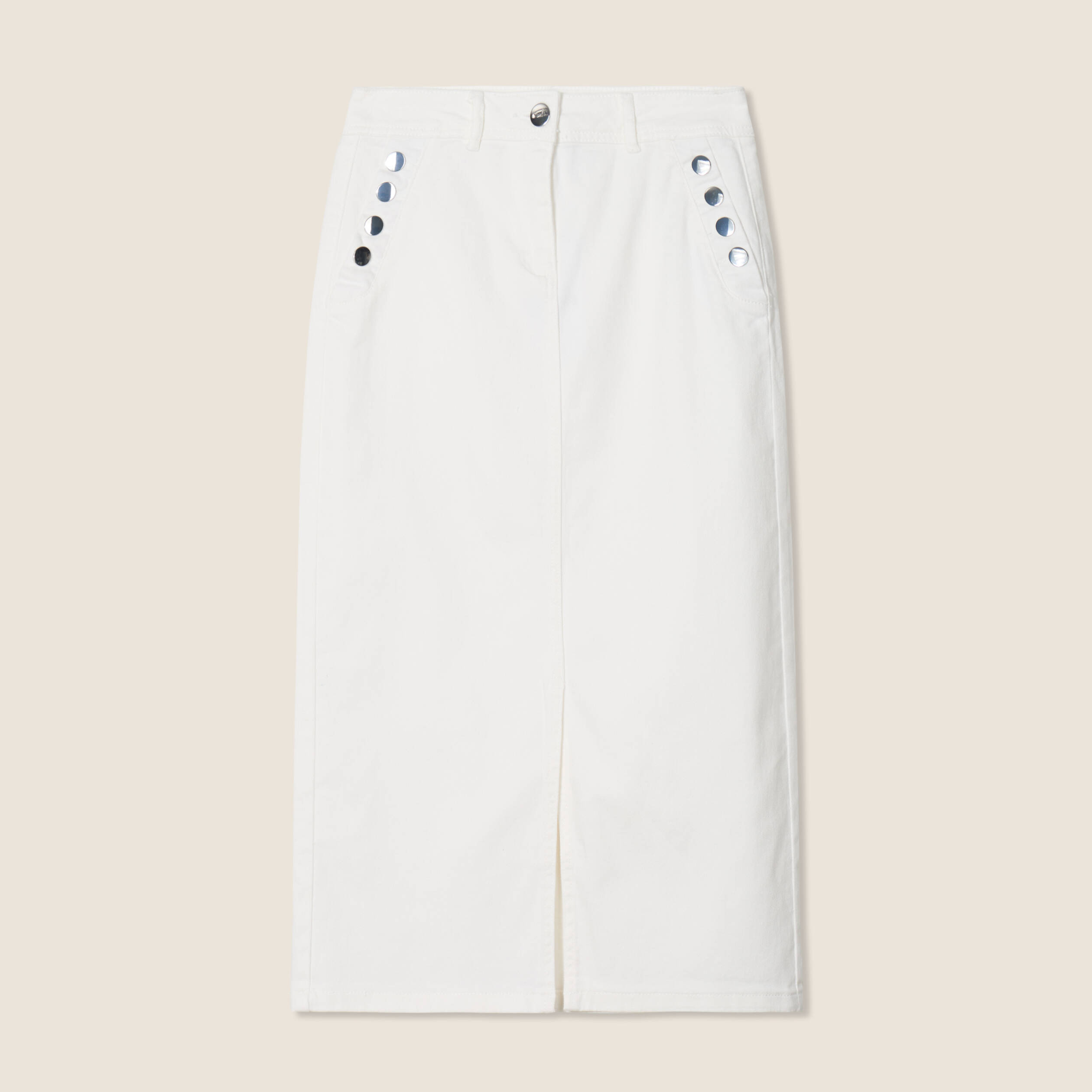Jupe longue droite en jean blanc femme