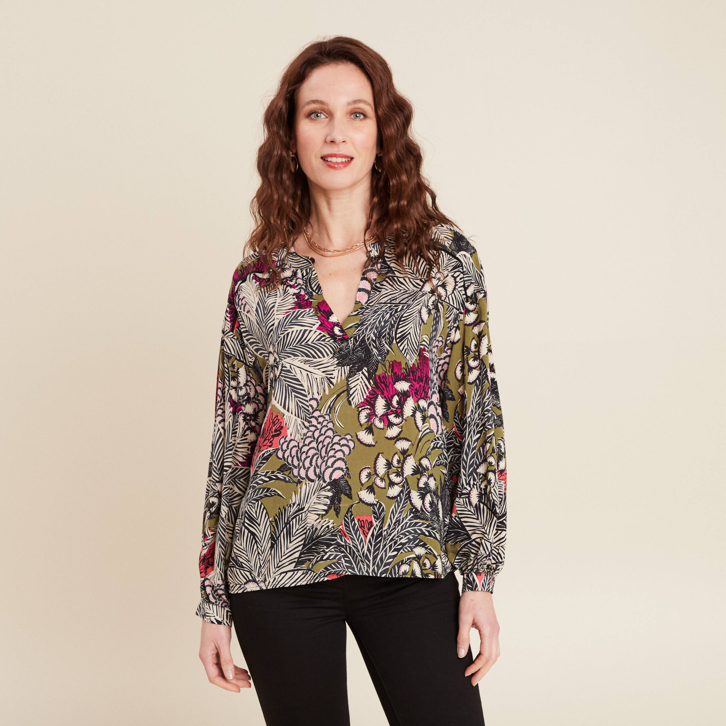 blouse manches 34 vert femme Blouse manches 3/4 vert femme