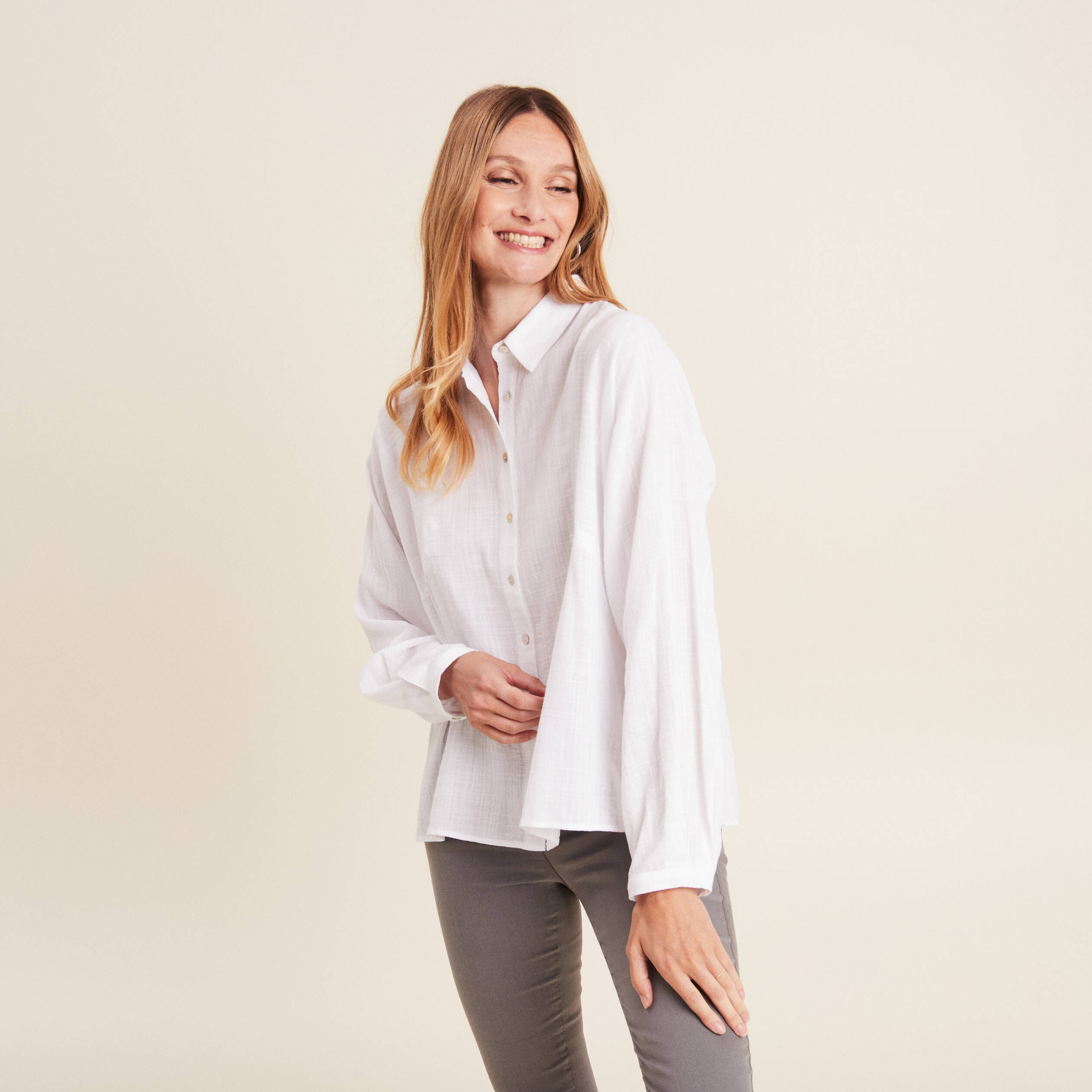 Blouse manches longues ecru femme