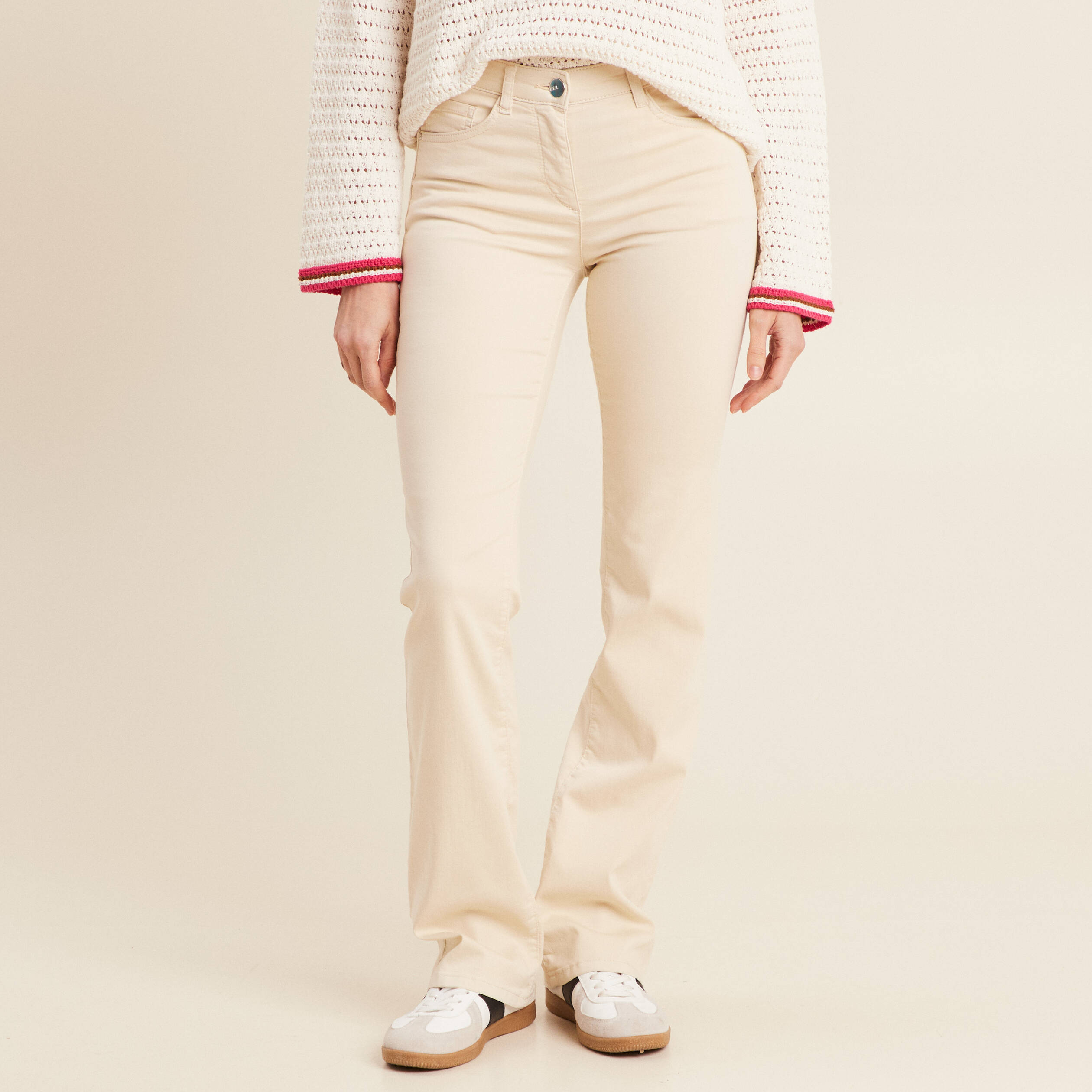 Pantalon léger bootcut taille basculée ivoire femme