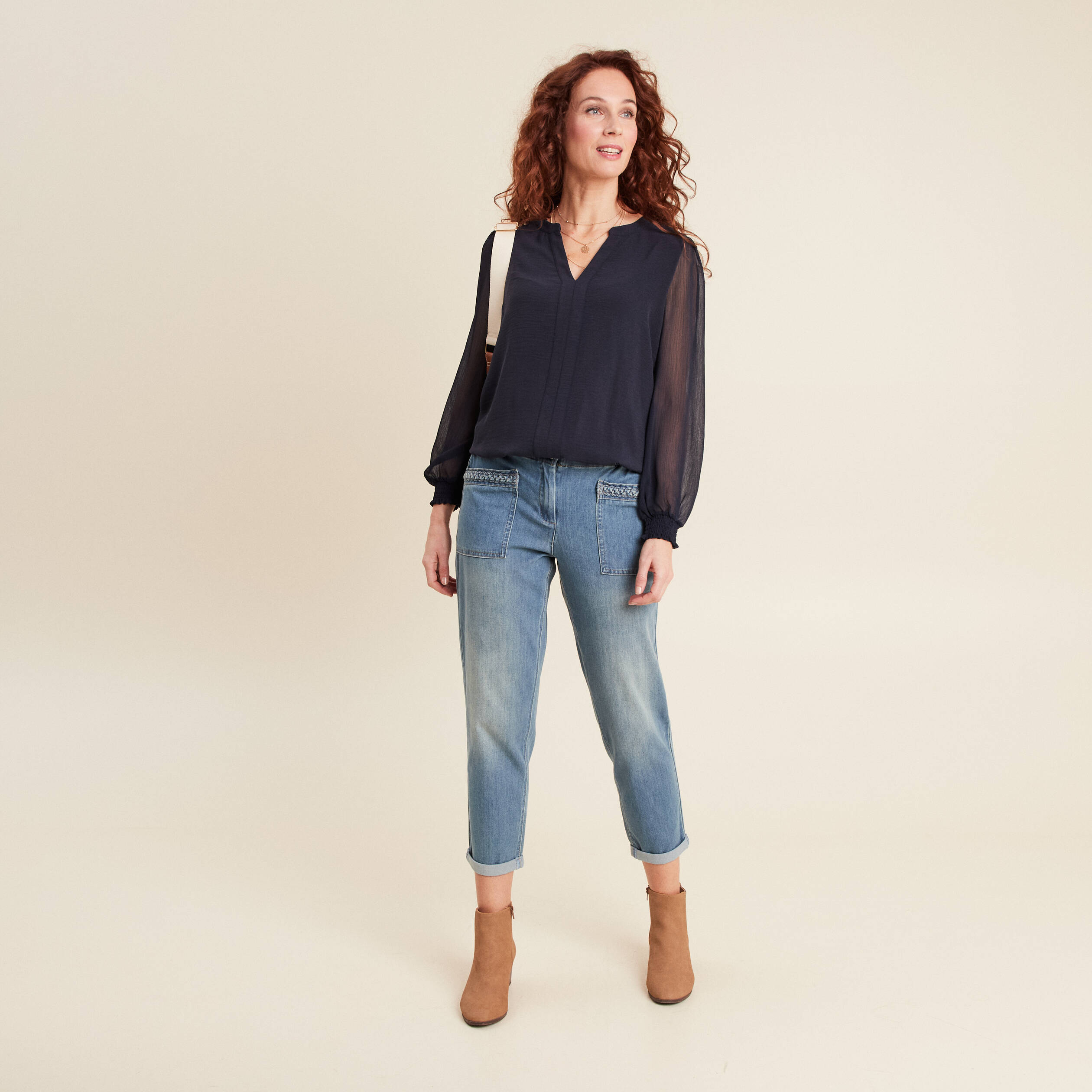 Jean paperbag détails tressés denim double stone femme