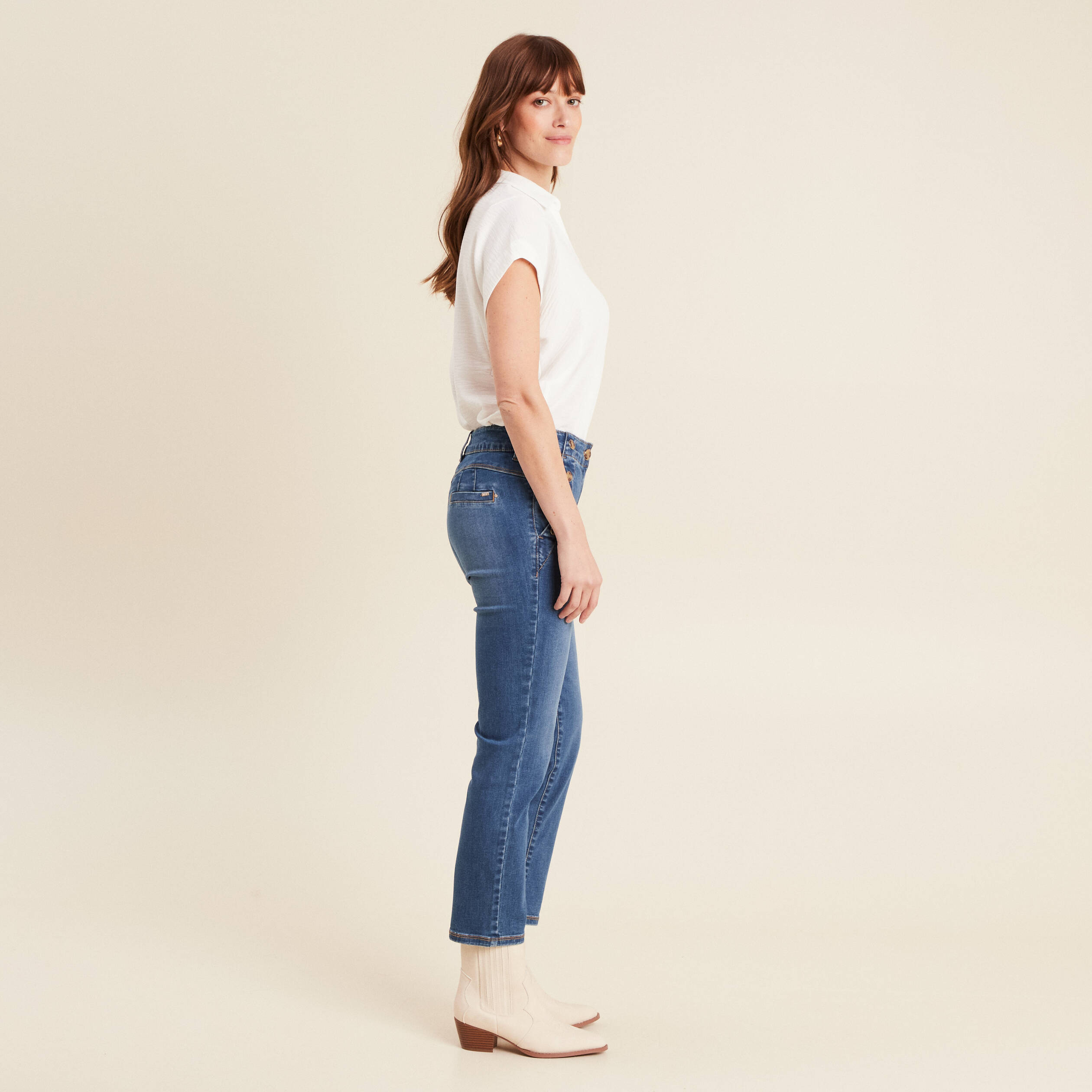 Jean droit 7/8ème à pont denim stone femme